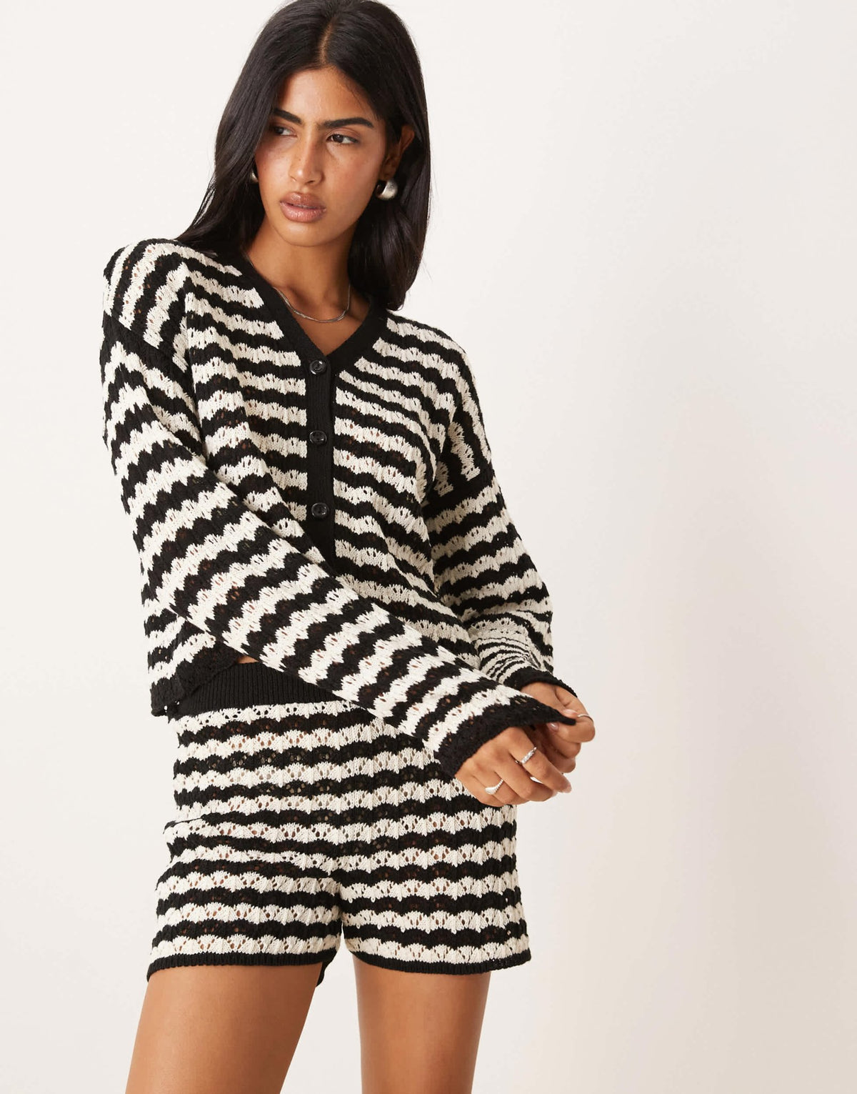 ASOS DESIGN co-ord knitted stitch v neck cardigan in stripe - ASOS Sample Sale