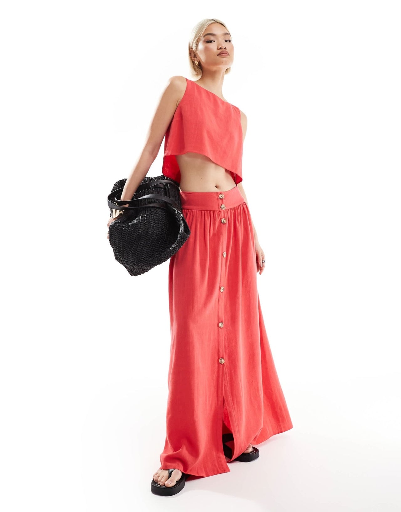 ASOS DESIGN co - ord linen blend sleeveless top in coral - ASOS Sample Sale