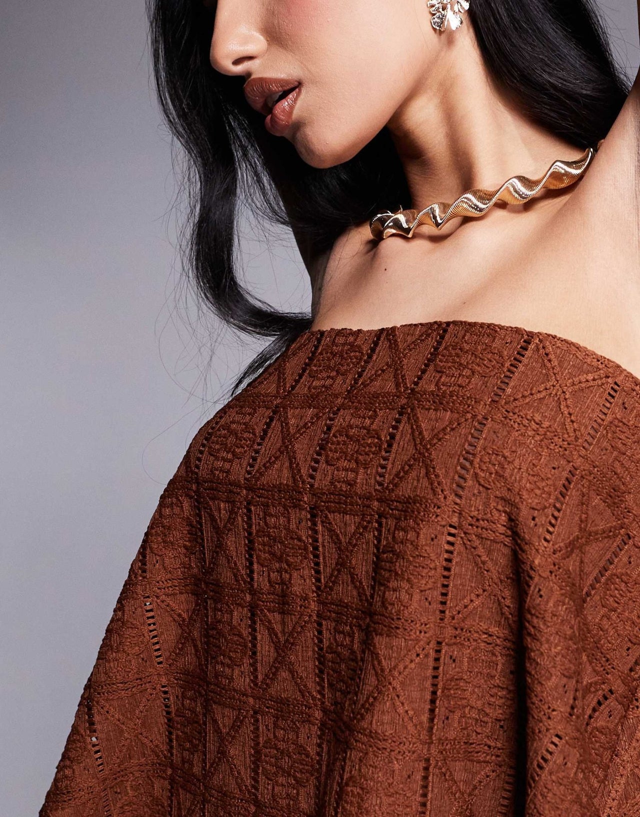 ASOS DESIGN co - ord loose fit crochet bandeau in chocolate - ASOS Sample Sale