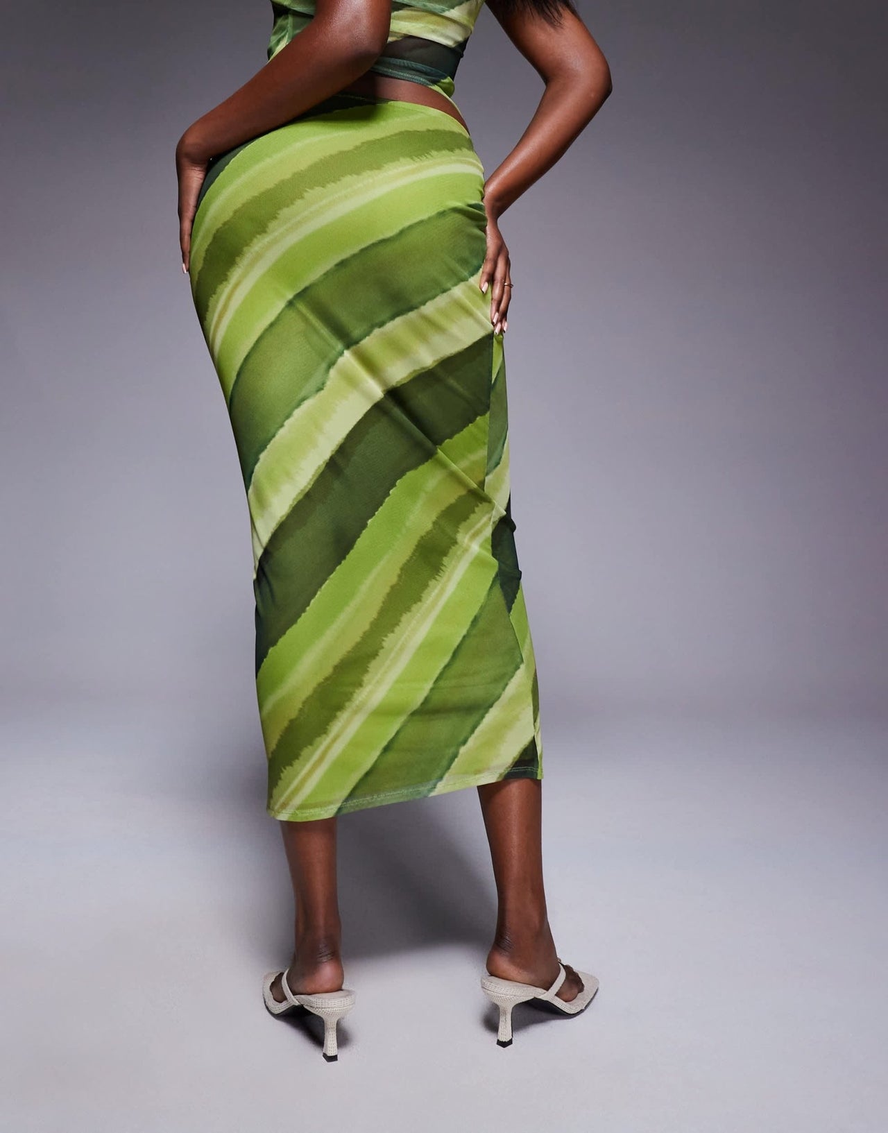 ASOS DESIGN co-ord mesh midi skirt in green abstract print - ASOS Sample Sale