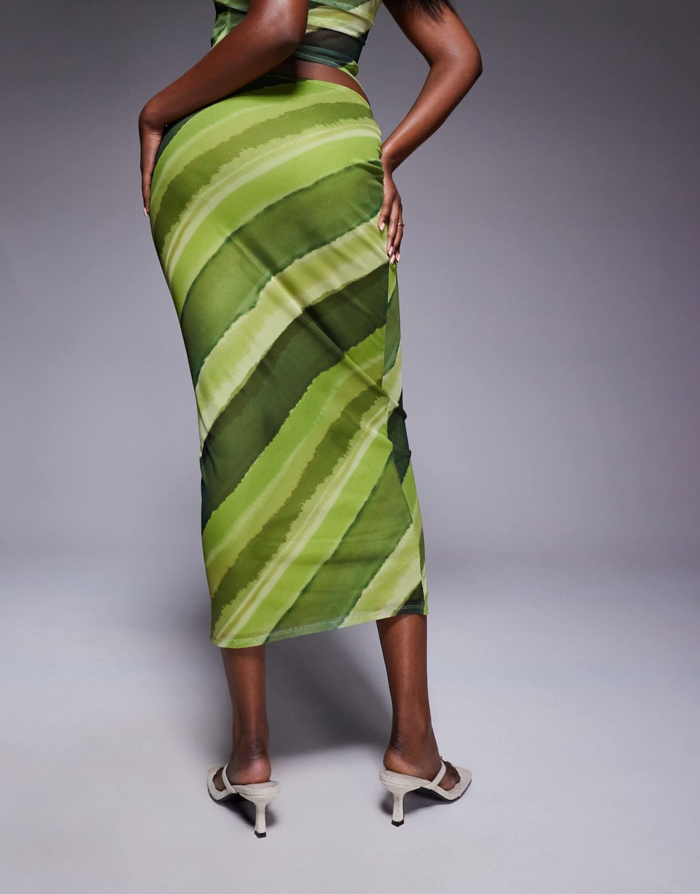 ASOS DESIGN co-ord mesh midi skirt in green abstract print - ASOS Sample Sale