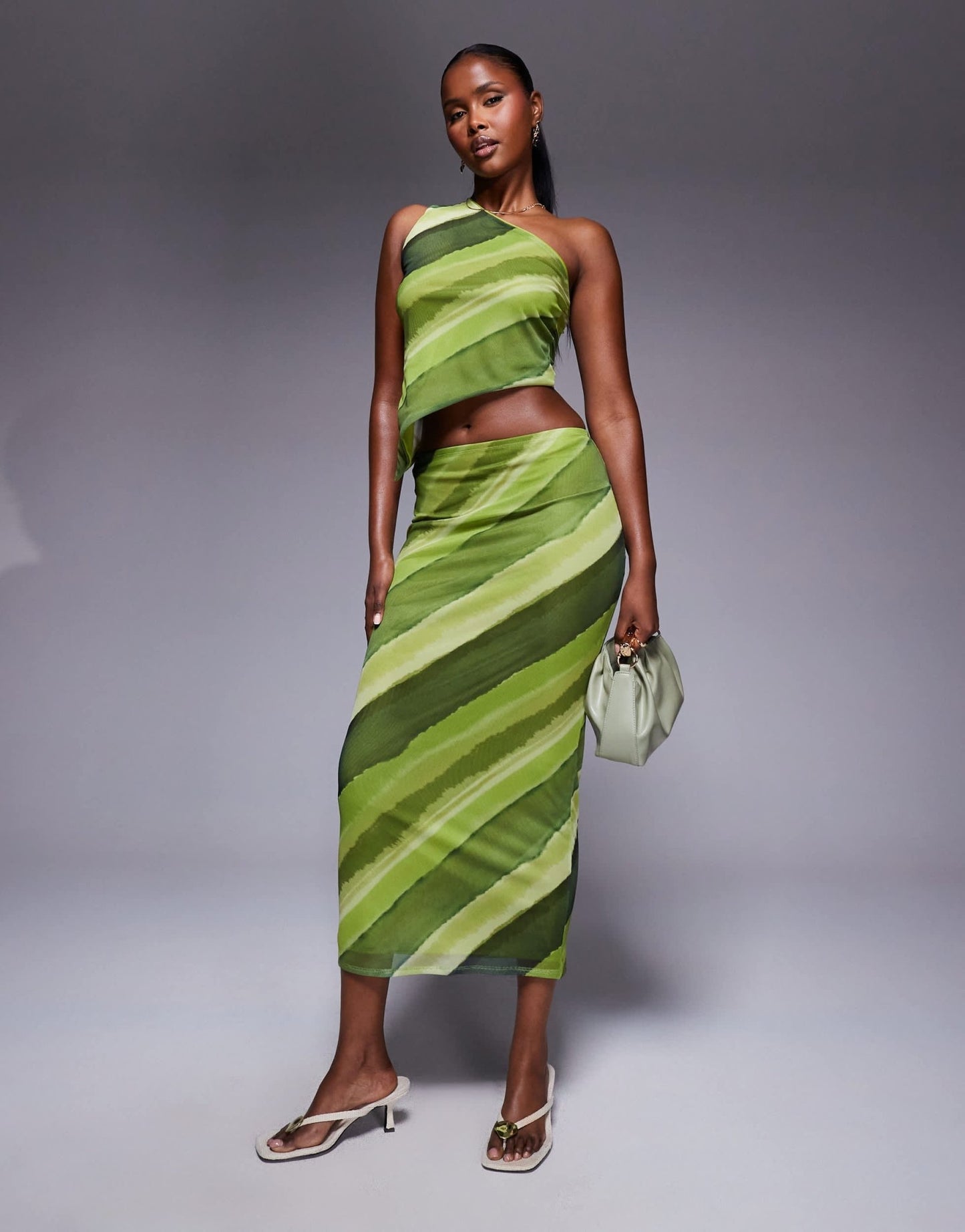 ASOS DESIGN co-ord mesh midi skirt in green abstract print - ASOS Sample Sale