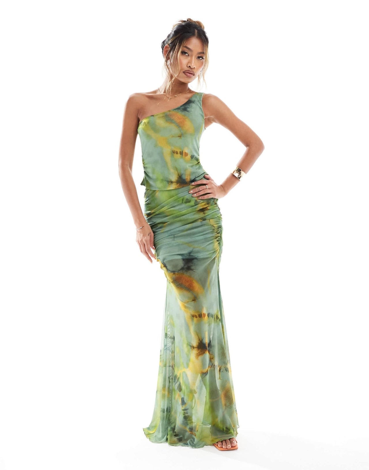 ASOS DESIGN co - ord mesh one shoulder top in tie dye print - ASOS Sample Sale