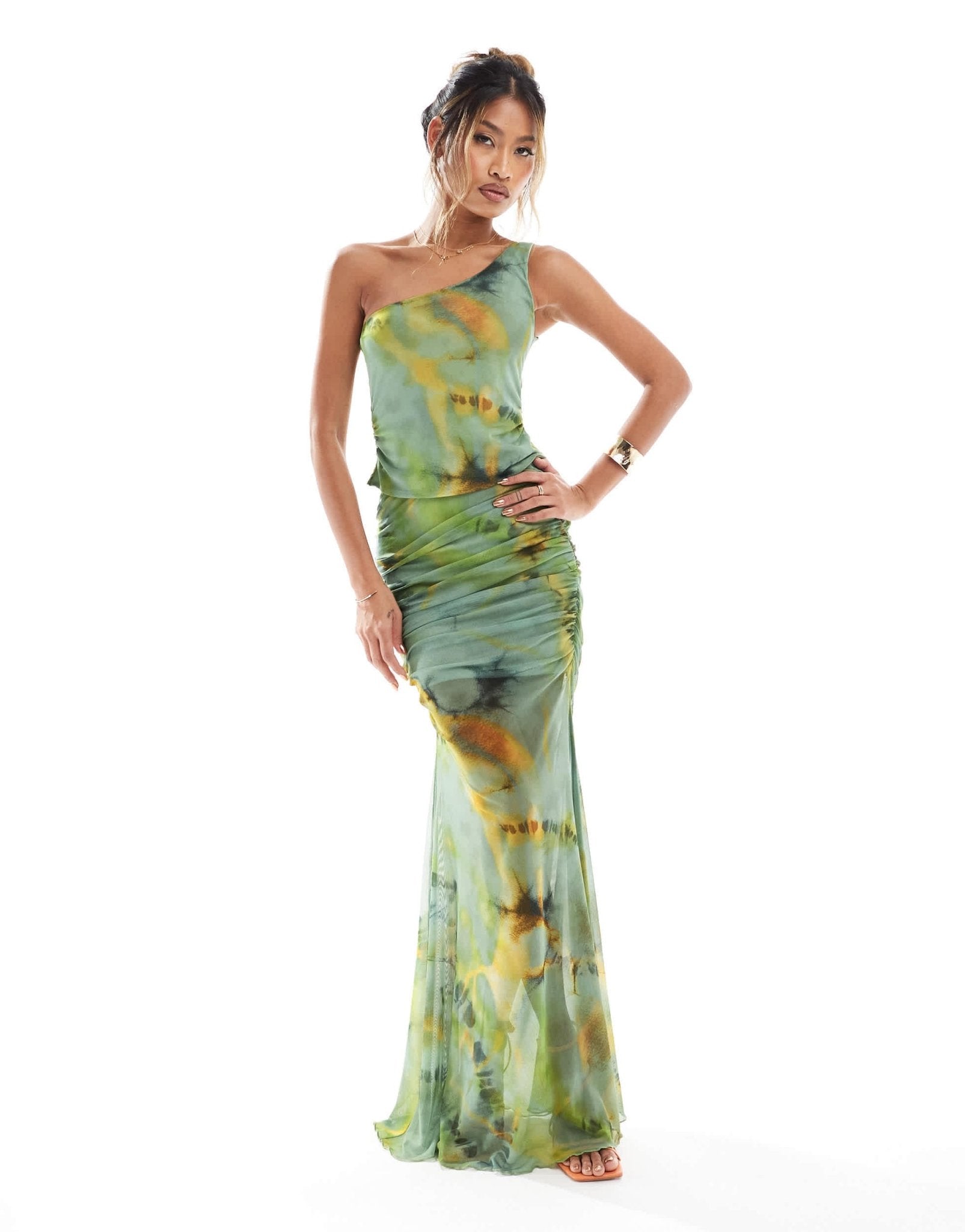 ASOS DESIGN co - ord mesh one shoulder top in tie dye print - ASOS Sample Sale