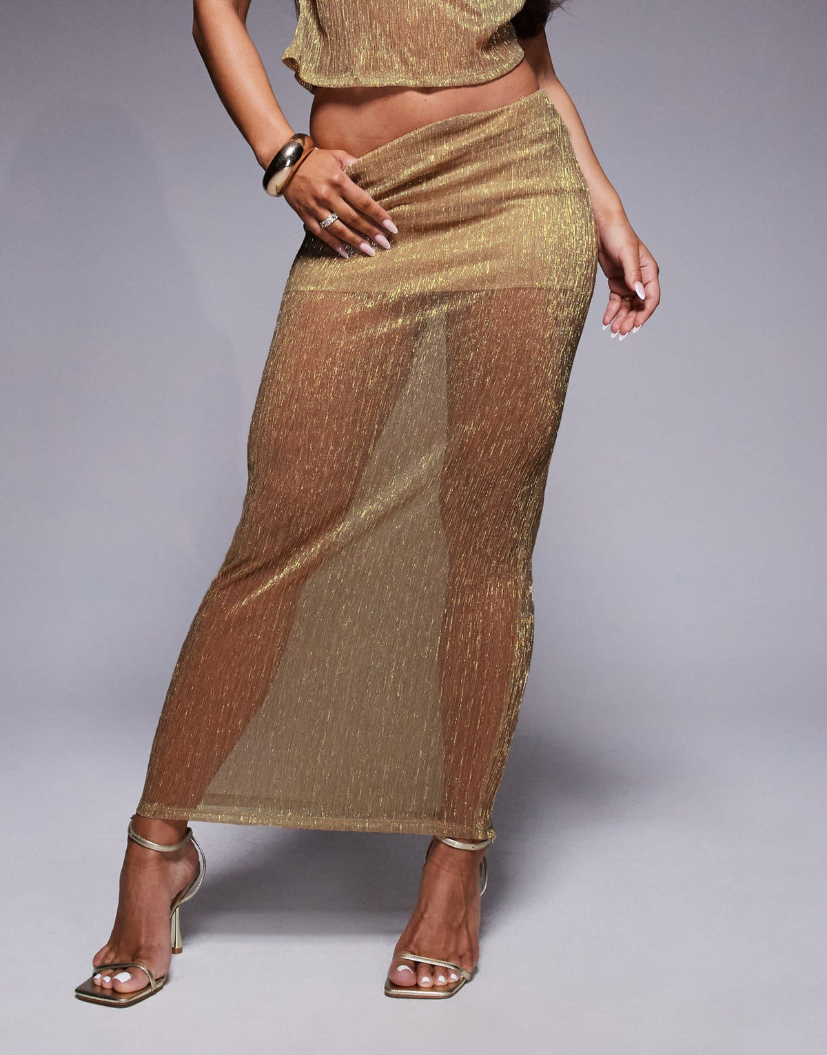 ASOS DESIGN co-ord metallic plisse twist maxi skirt in gold - ASOS Sample Sale