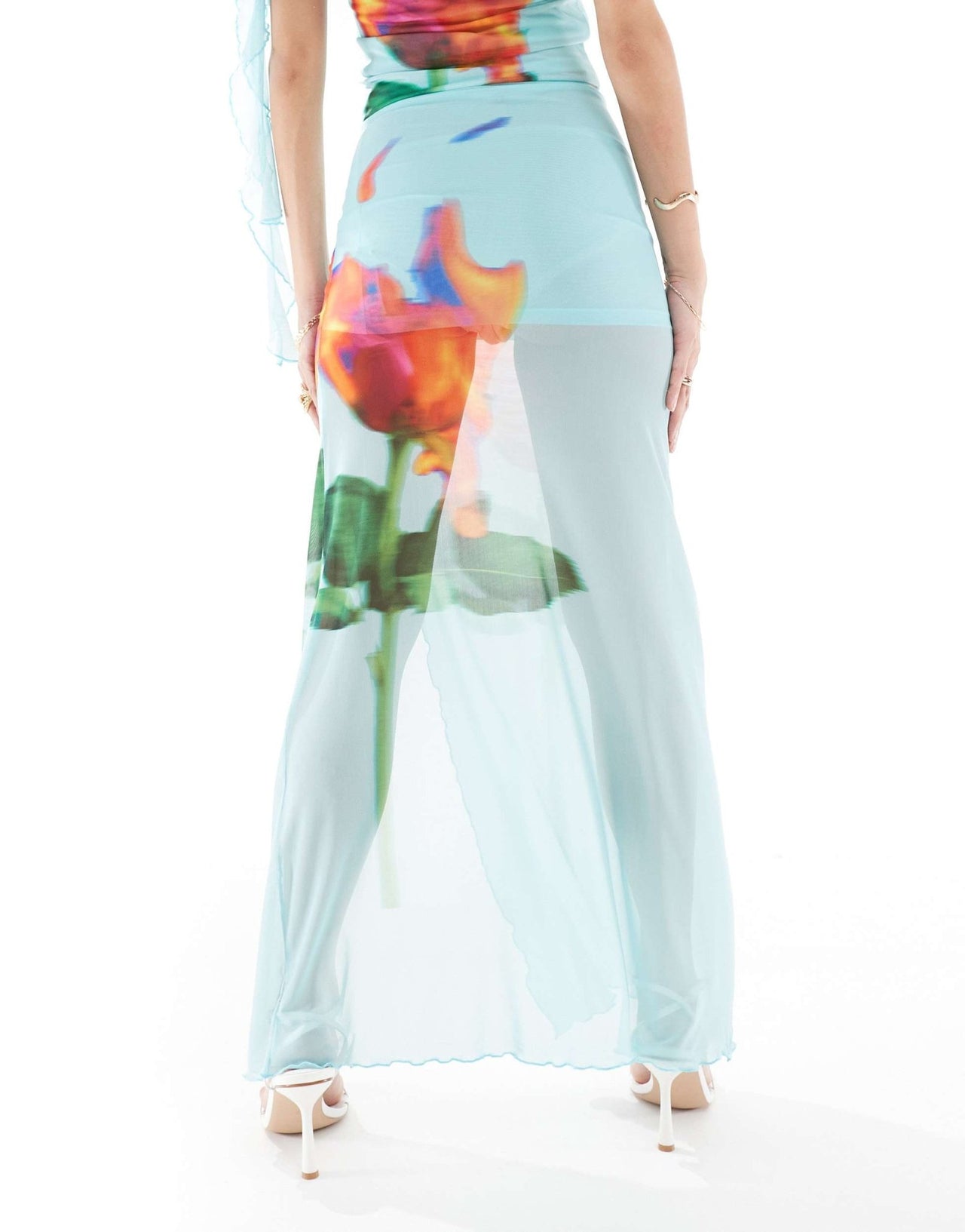 ASOS DESIGN co - ord midi skirt with placement rose print in blue - ASOS Sample Sale