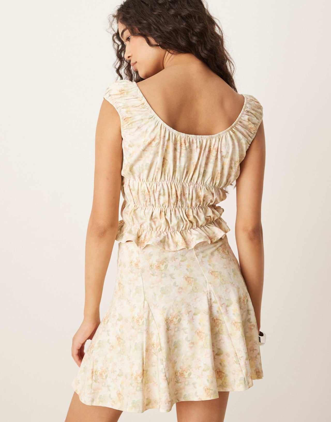 ASOS DESIGN co - ord milkmaid short sleeve top in yellow floral print - ASOS Sample Sale