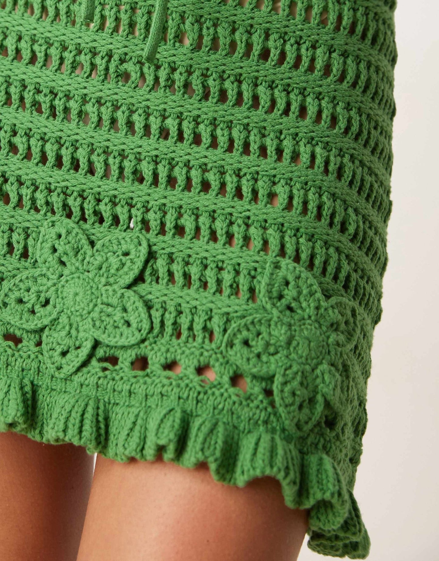 ASOS DESIGN co-ord open stitch mini skirt with crochet applique in green - ASOS Sample Sale