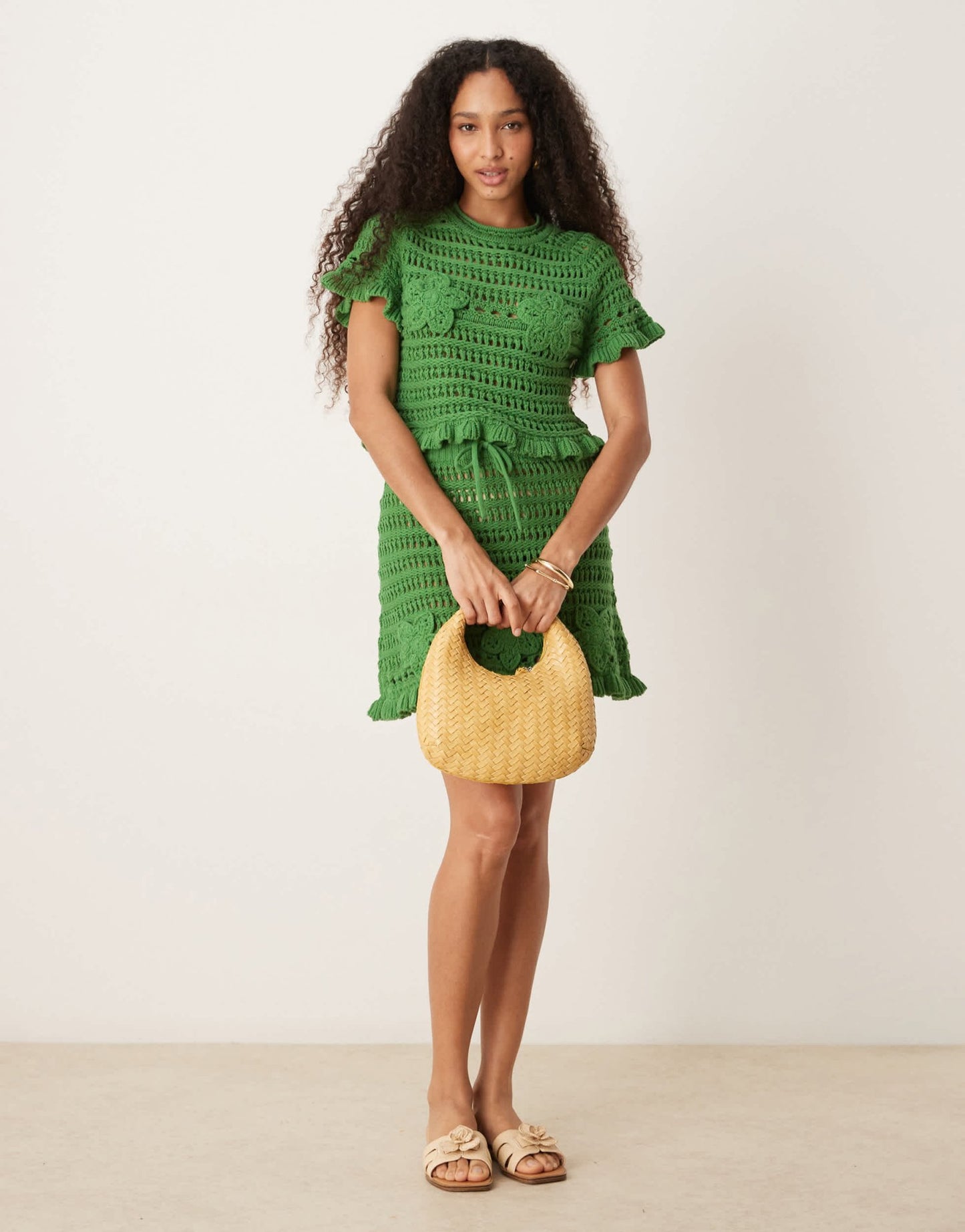 ASOS DESIGN co-ord open stitch mini skirt with crochet applique in green - ASOS Sample Sale