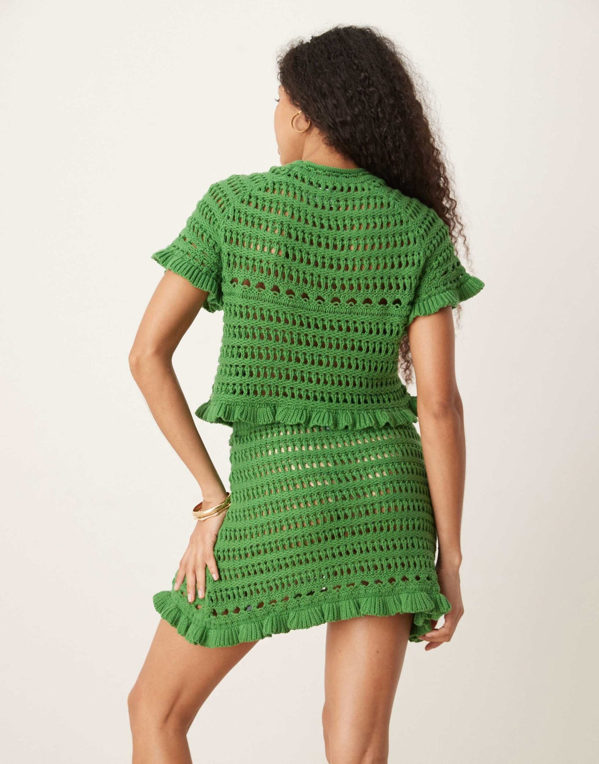 ASOS DESIGN co-ord open stitch t-shirt with crochet applique in khaki - ASOS Sample Sale