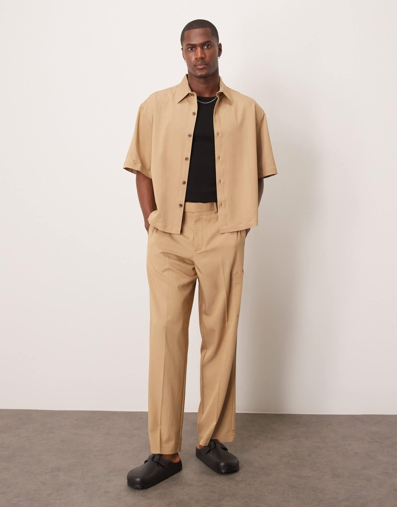 ASOS DESIGN co - ord oversized boxy crop shirt in brown - ASOS Sample Sale
