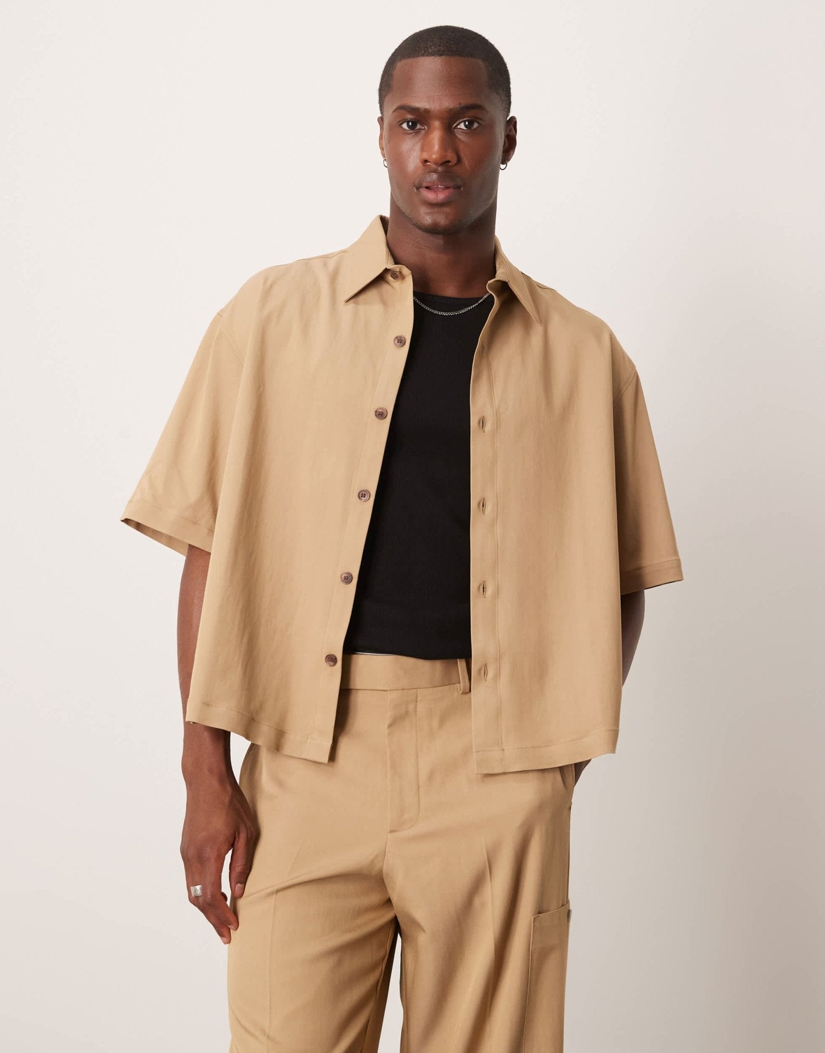 ASOS DESIGN co - ord oversized boxy crop shirt in brown - ASOS Sample Sale