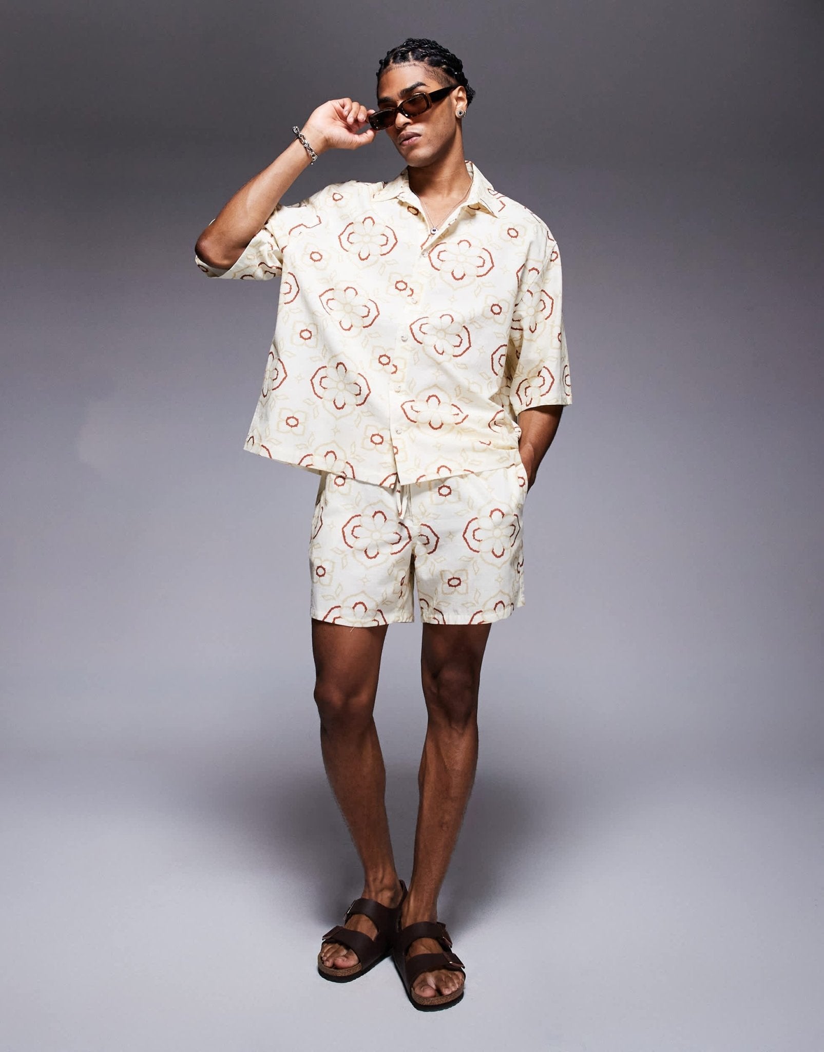 ASOS DESIGN co-ord oversized shirt with geo print in beige - ASOS Sample Sale