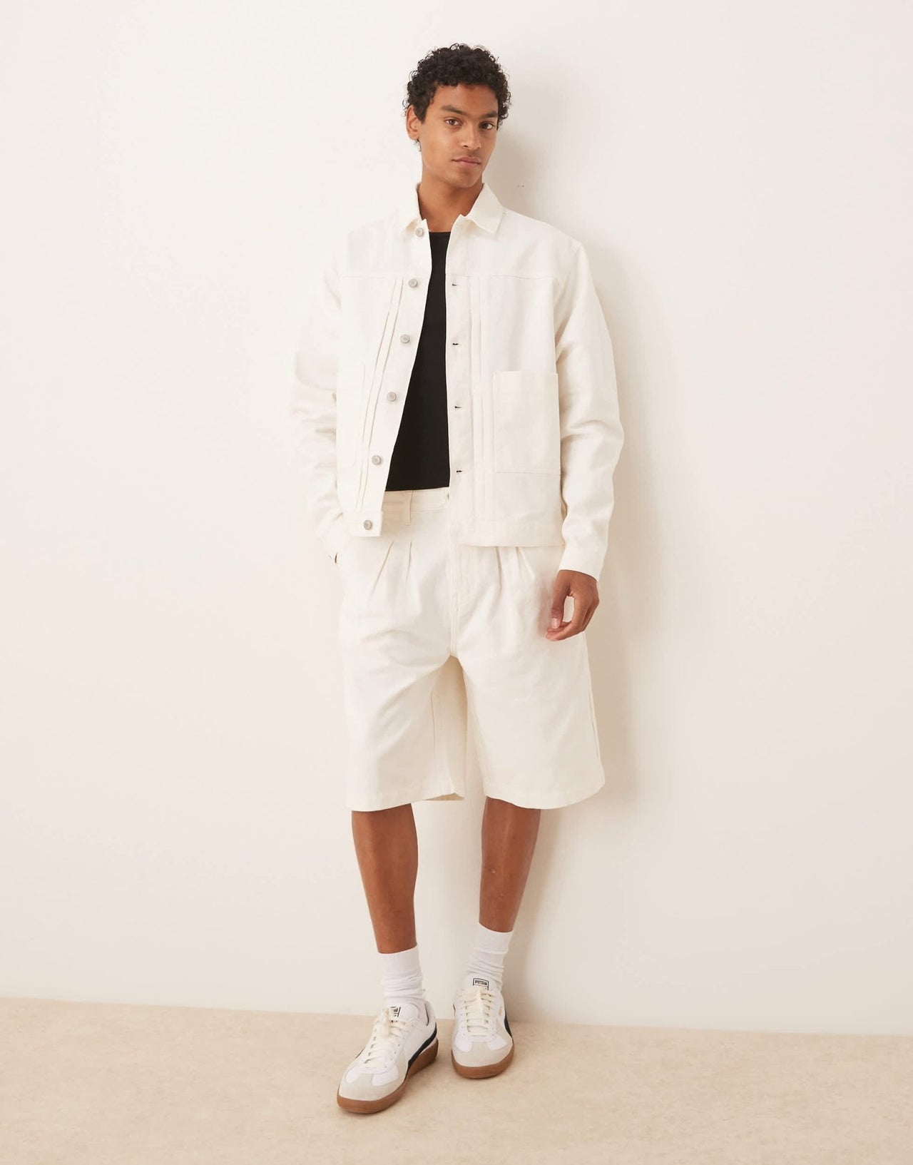 ASOS DESIGN co-ord pleated harrington jacket in ecru - ASOS Sample Sale