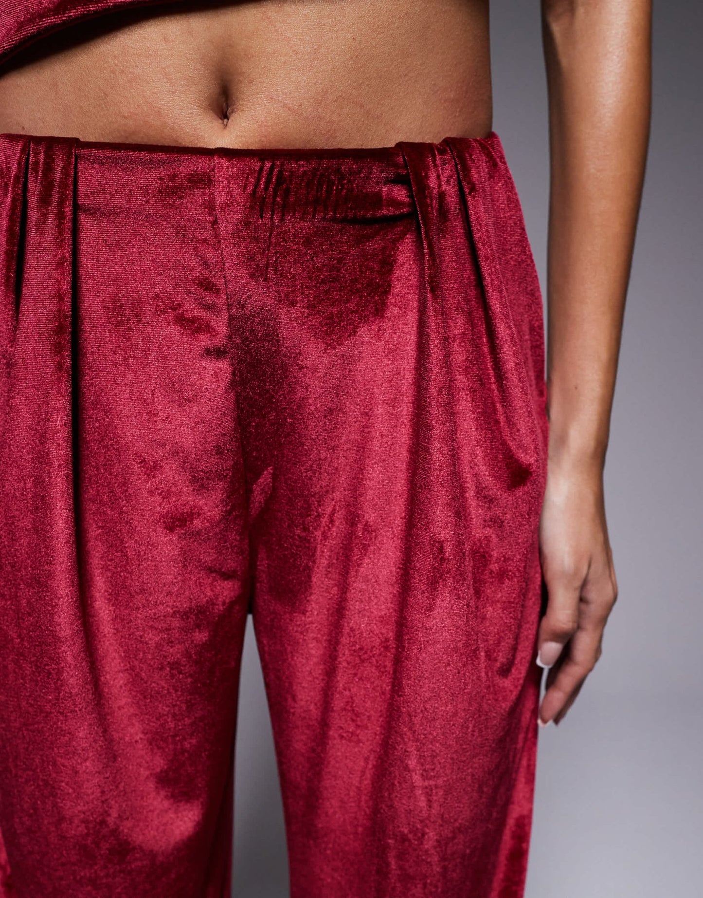 ASOS DESIGN co - ord pleated wide leg velvet trousers in burgundy - ASOS Sample Sale