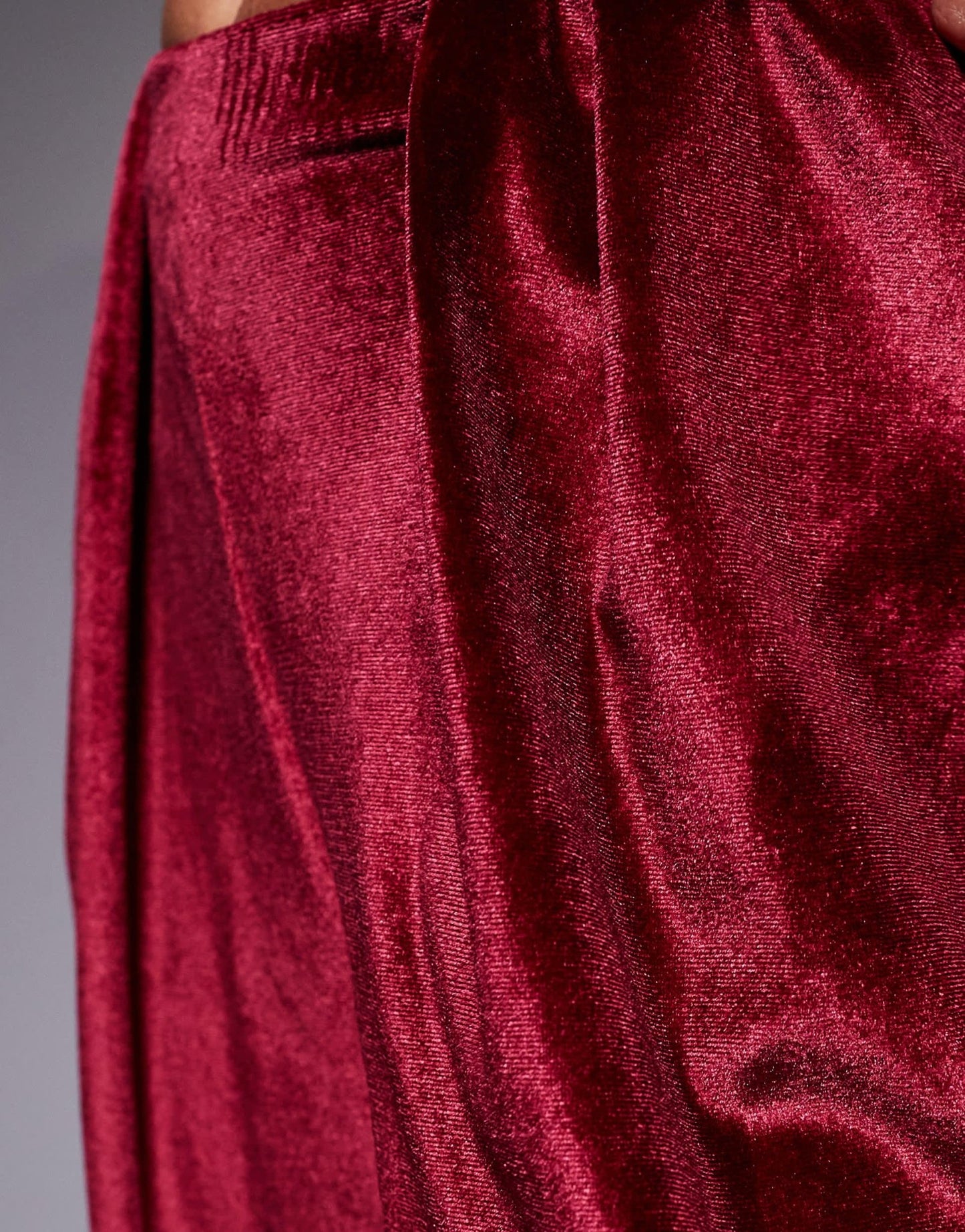 ASOS DESIGN co - ord pleated wide leg velvet trousers in burgundy - ASOS Sample Sale