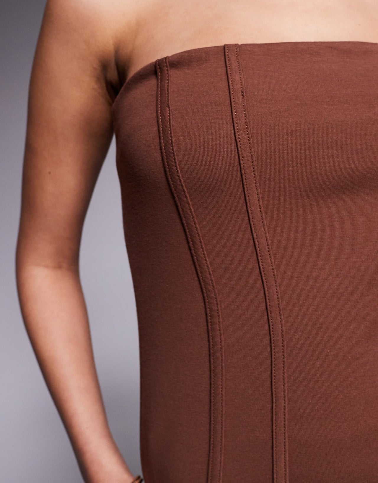 ASOS DESIGN co - ord premium ponte long line bandeau with seam detail in chocolate - ASOS Sample Sale