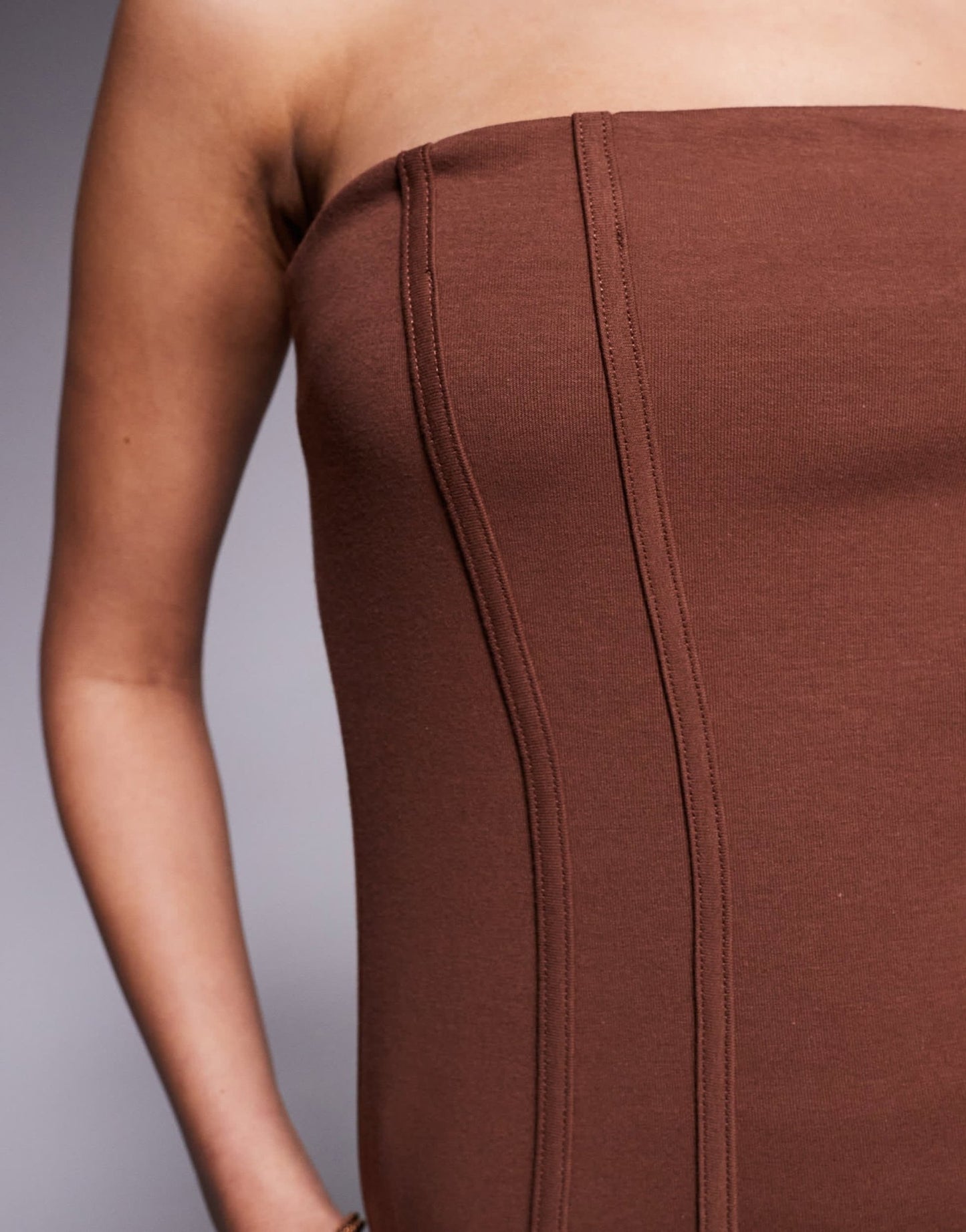 ASOS DESIGN co - ord premium ponte long line bandeau with seam detail in chocolate - ASOS Sample Sale