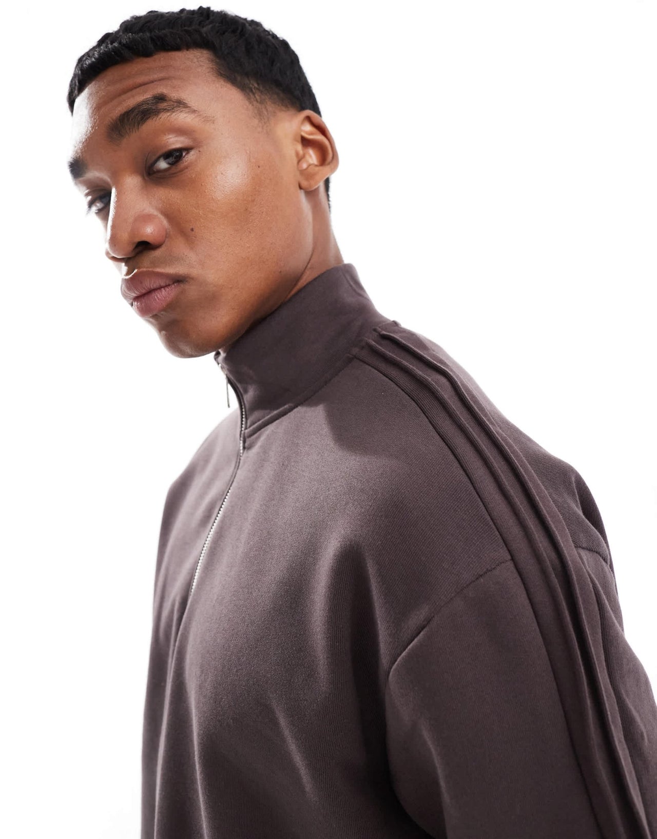 ASOS DESIGN co - ord quarter zip funnel neck sweatshirt in brown - ASOS Sample Sale