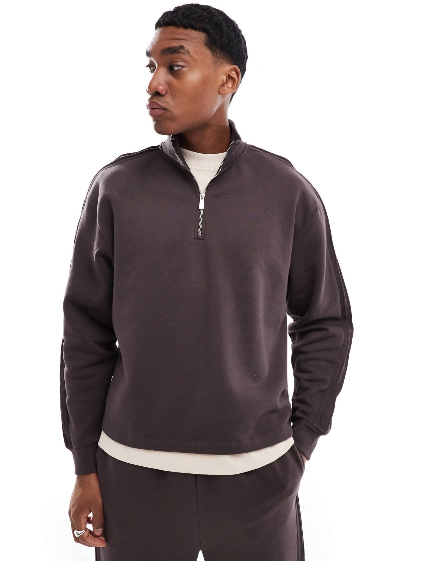 ASOS DESIGN co - ord quarter zip funnel neck sweatshirt in brown - ASOS Sample Sale