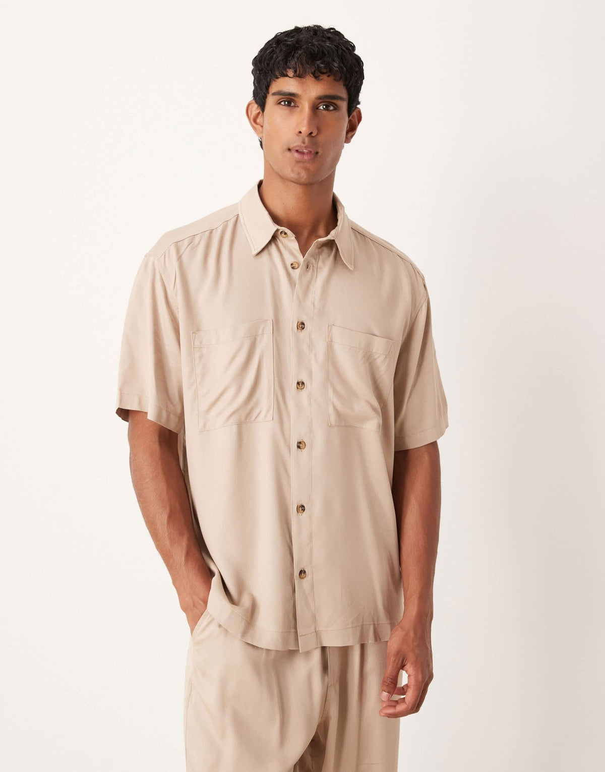 ASOS DESIGN co-ord relaxed shirt in stone - ASOS Sample Sale