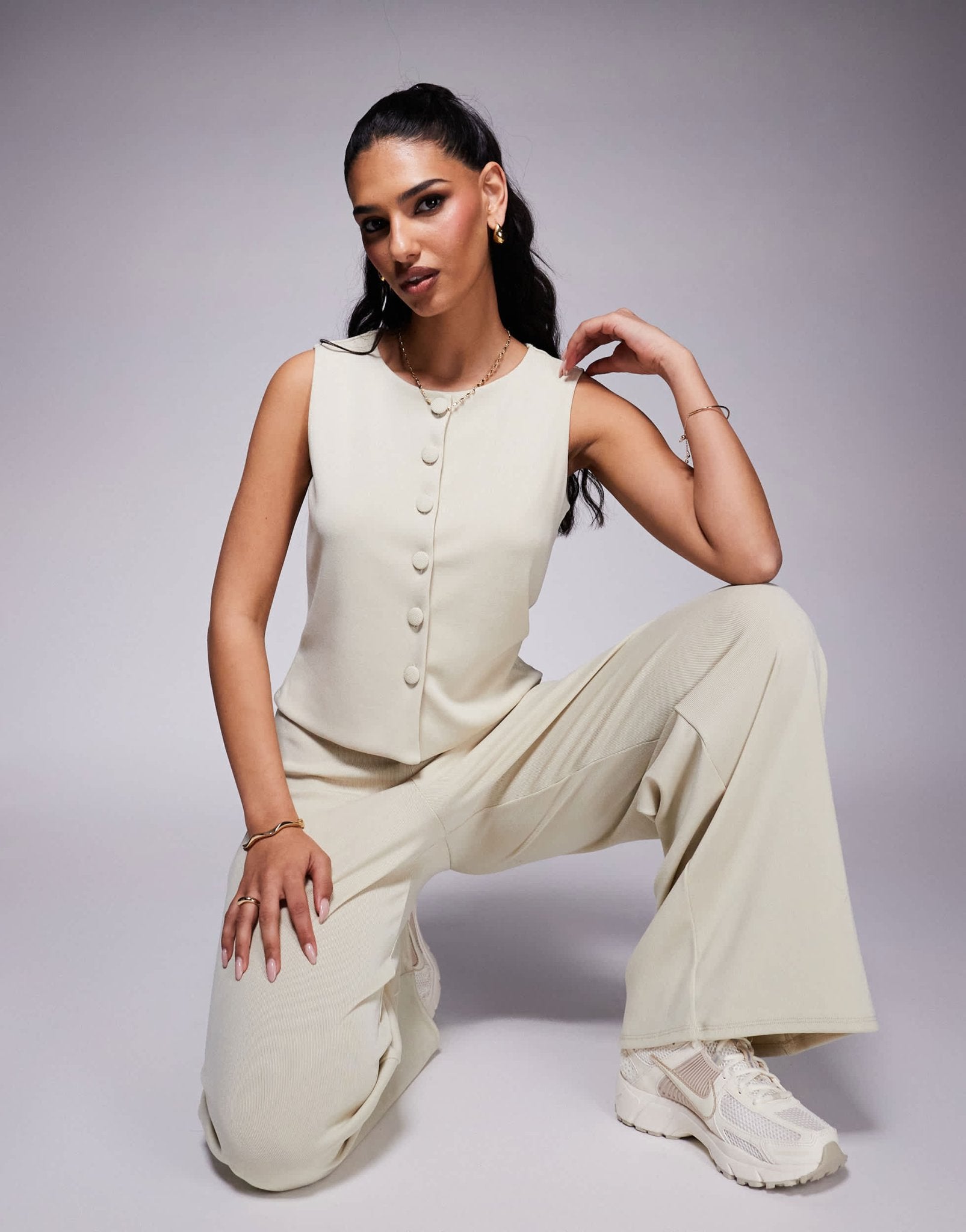 ASOS DESIGN co-ord rib button front waistcoat in stone - ASOS Sample Sale