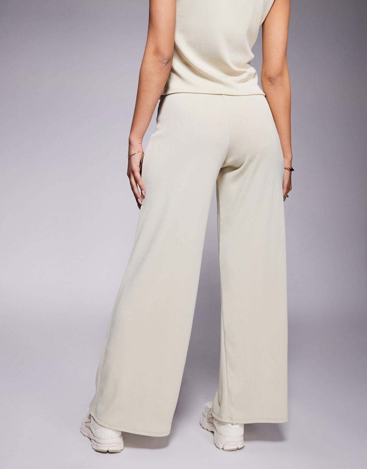 ASOS DESIGN co - ord rib wide leg trouser in stone - ASOS Sample Sale