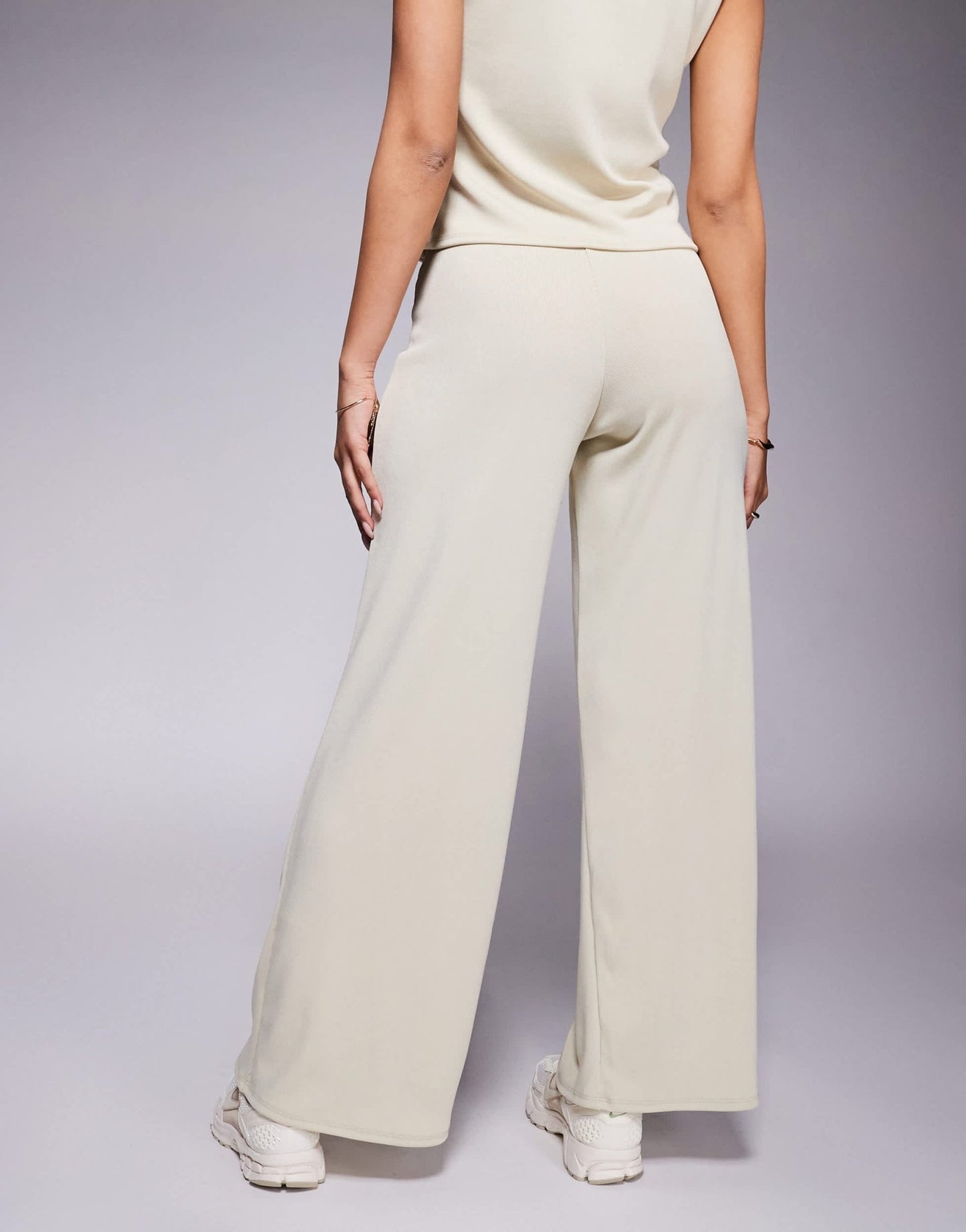 ASOS DESIGN co - ord rib wide leg trouser in stone - ASOS Sample Sale