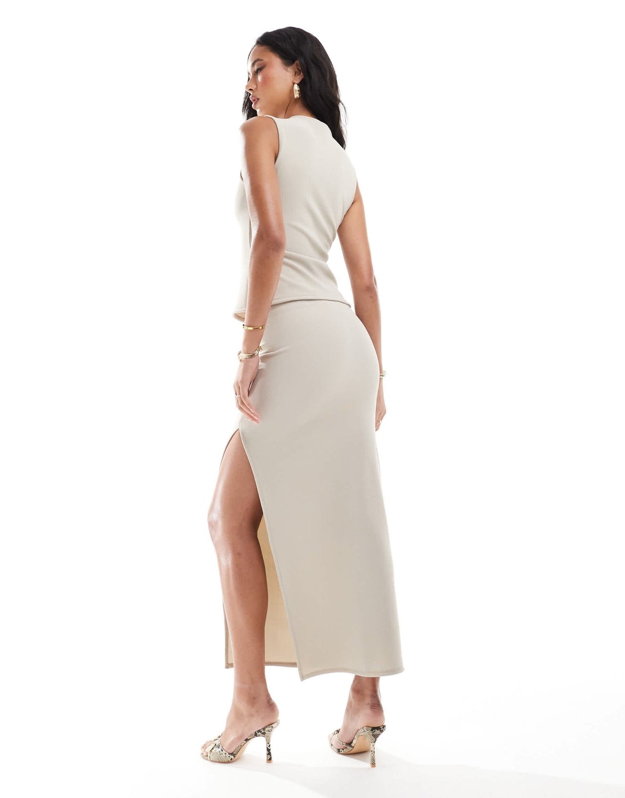 ASOS DESIGN co - ord ribbed maxi skirt with side split in stone - ASOS Sample Sale