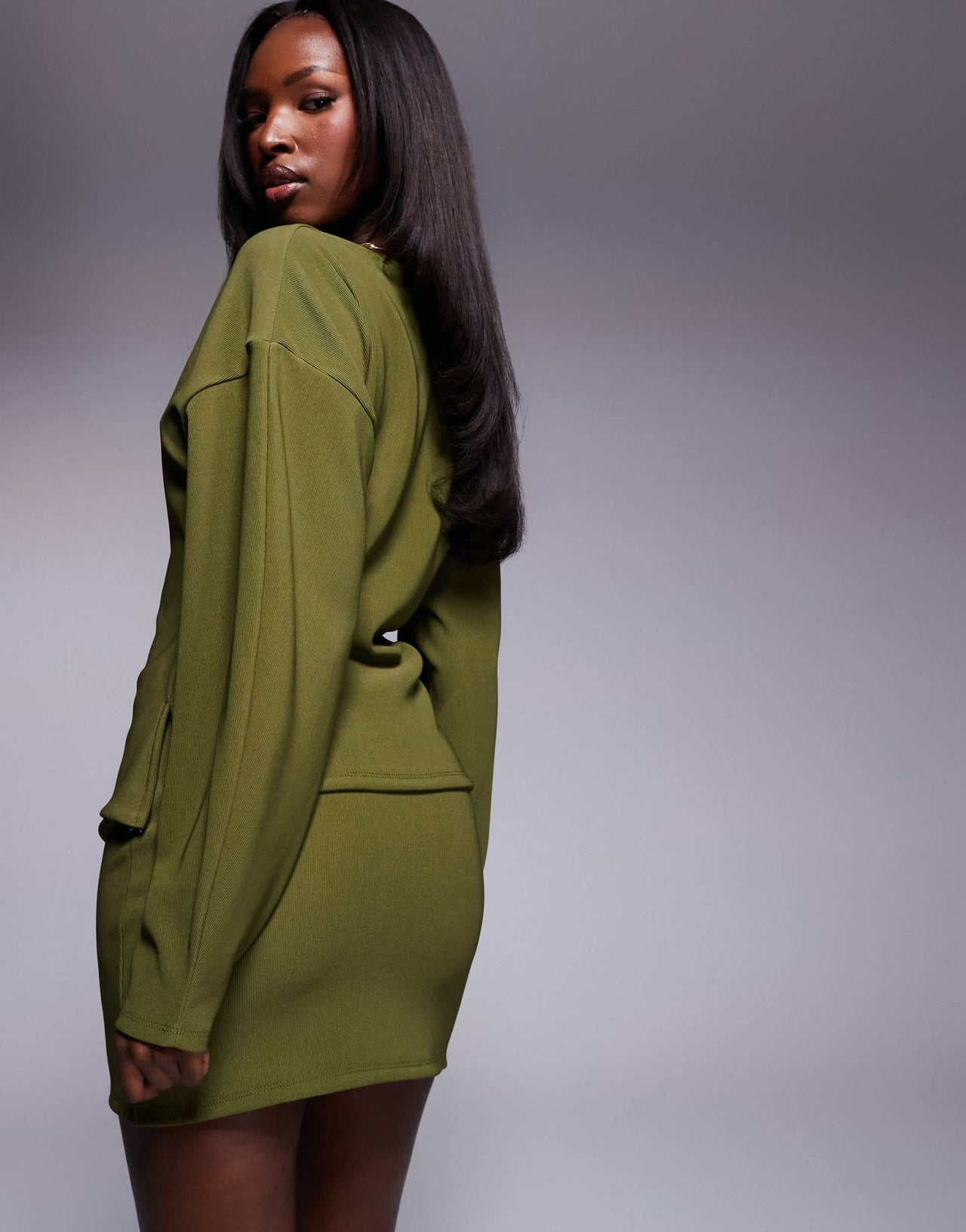 ASOS DESIGN co - ord ribbed mini skirt in olive - ASOS Sample Sale
