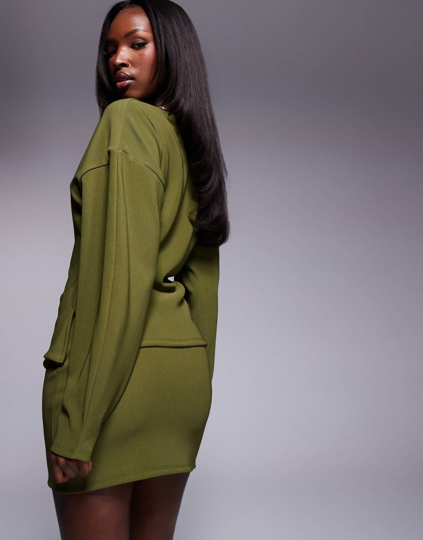 ASOS DESIGN co - ord ribbed mini skirt in olive - ASOS Sample Sale