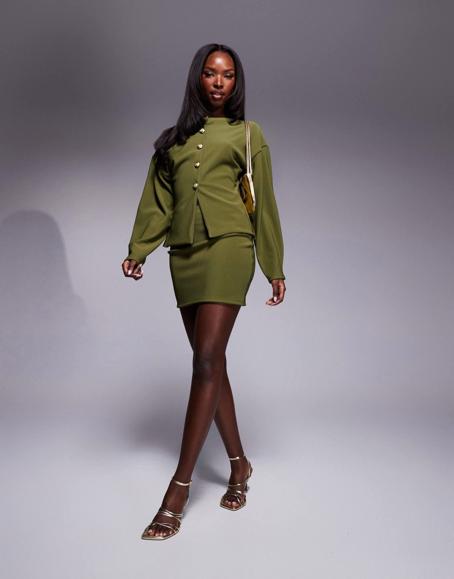 ASOS DESIGN co - ord ribbed mini skirt in olive - ASOS Sample Sale