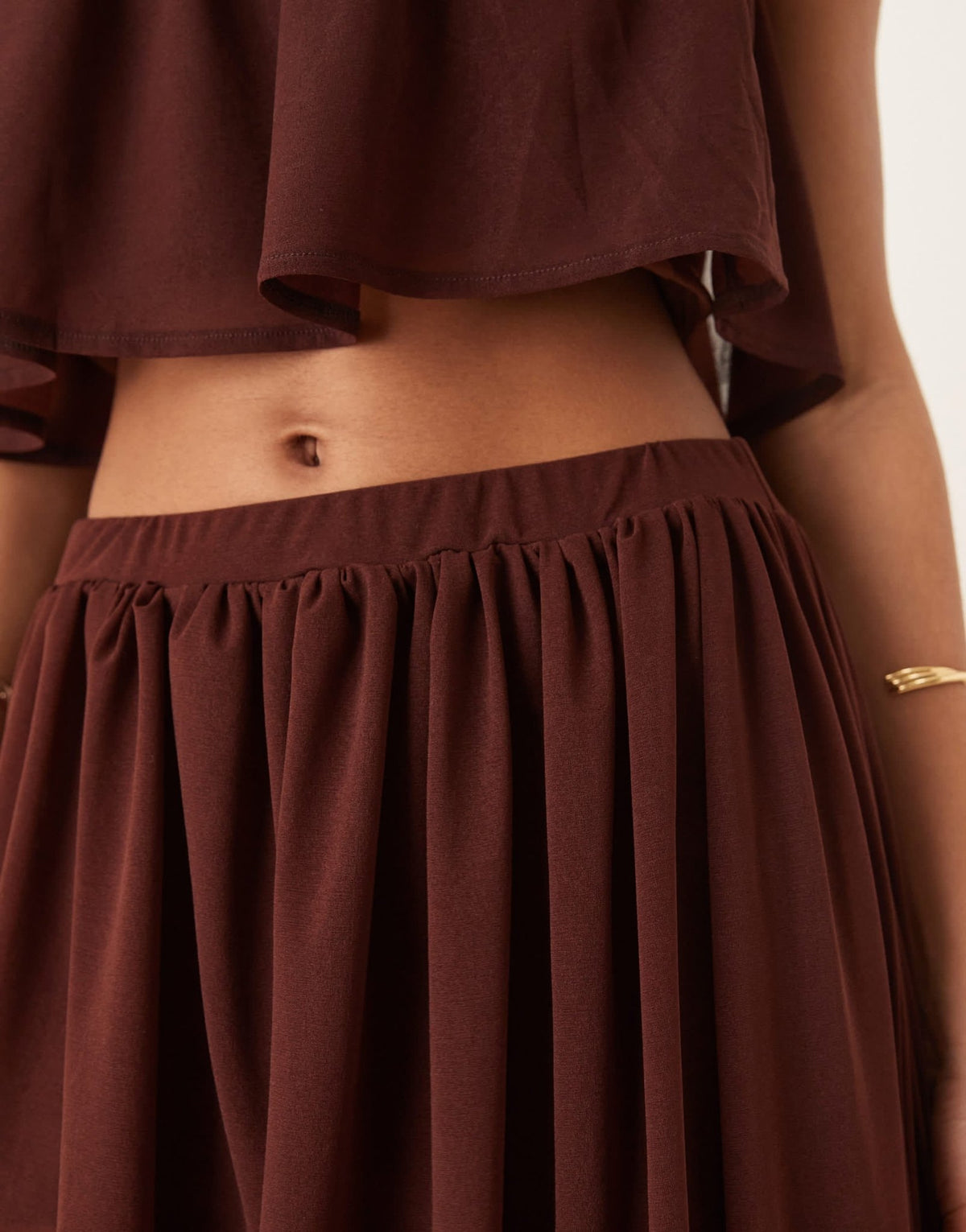 ASOS DESIGN co-ord ruffle semi sheer mini skirt with asymmetric hem in chocolate - ASOS Sample Sale