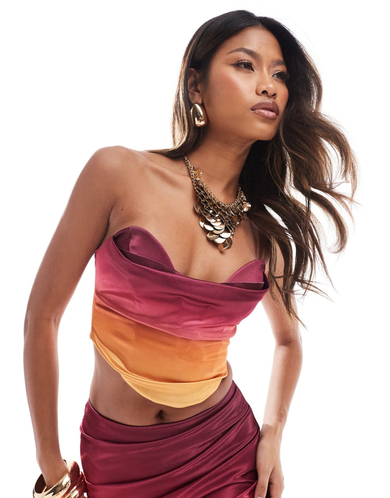 ASOS DESIGN co - ord satin twill strapless corset top with v bar in ombre - ASOS Sample Sale