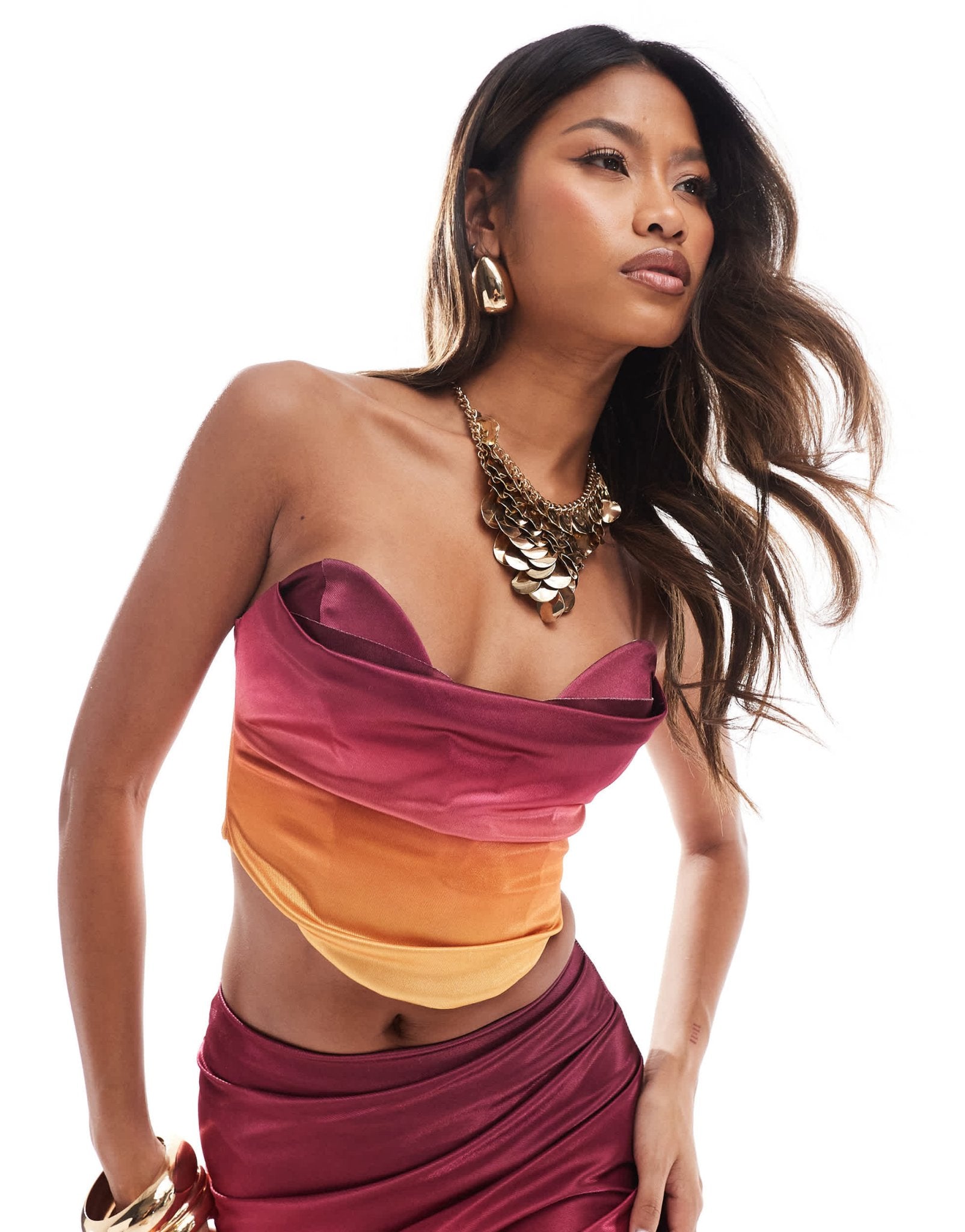 ASOS DESIGN co - ord satin twill strapless corset top with v bar in ombre - ASOS Sample Sale