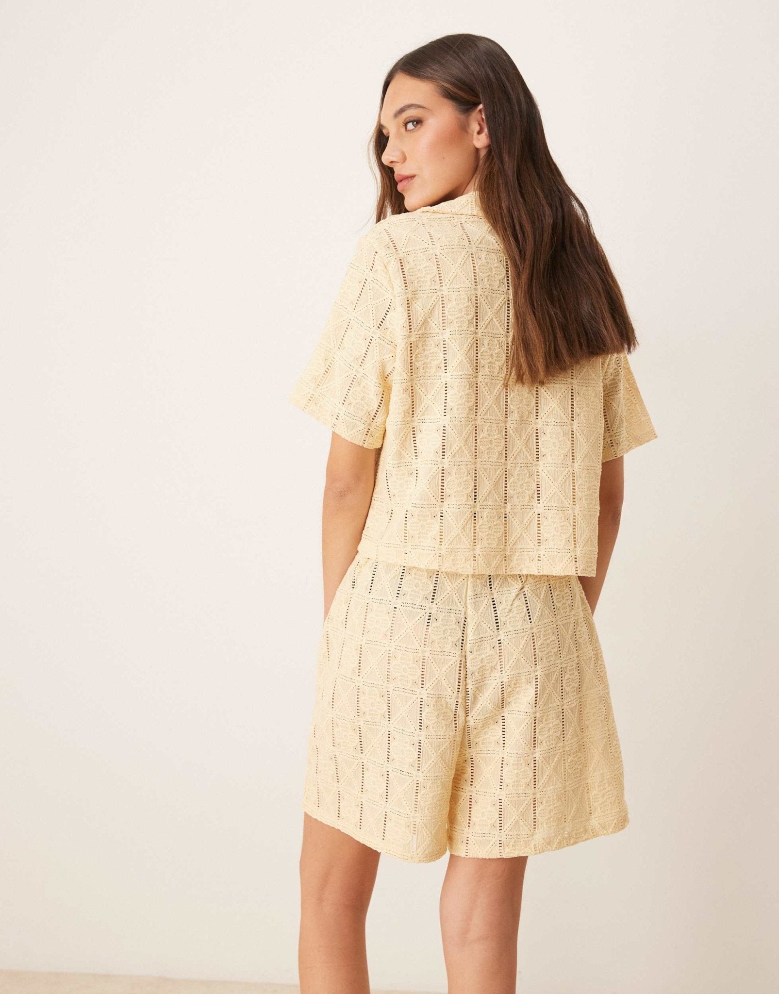 ASOS DESIGN co - ord semi sheer crochet boxy fit shorts in buttermilk - ASOS Sample Sale