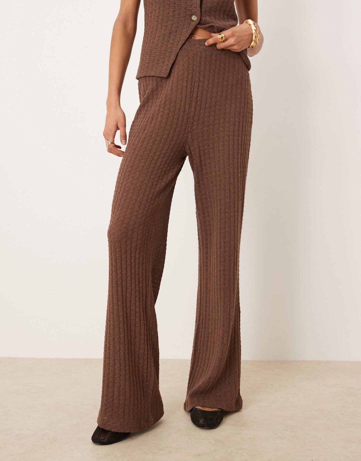 ASOS DESIGN co - ord semi sheer knit wide leg trouser in chocolate - ASOS Sample Sale