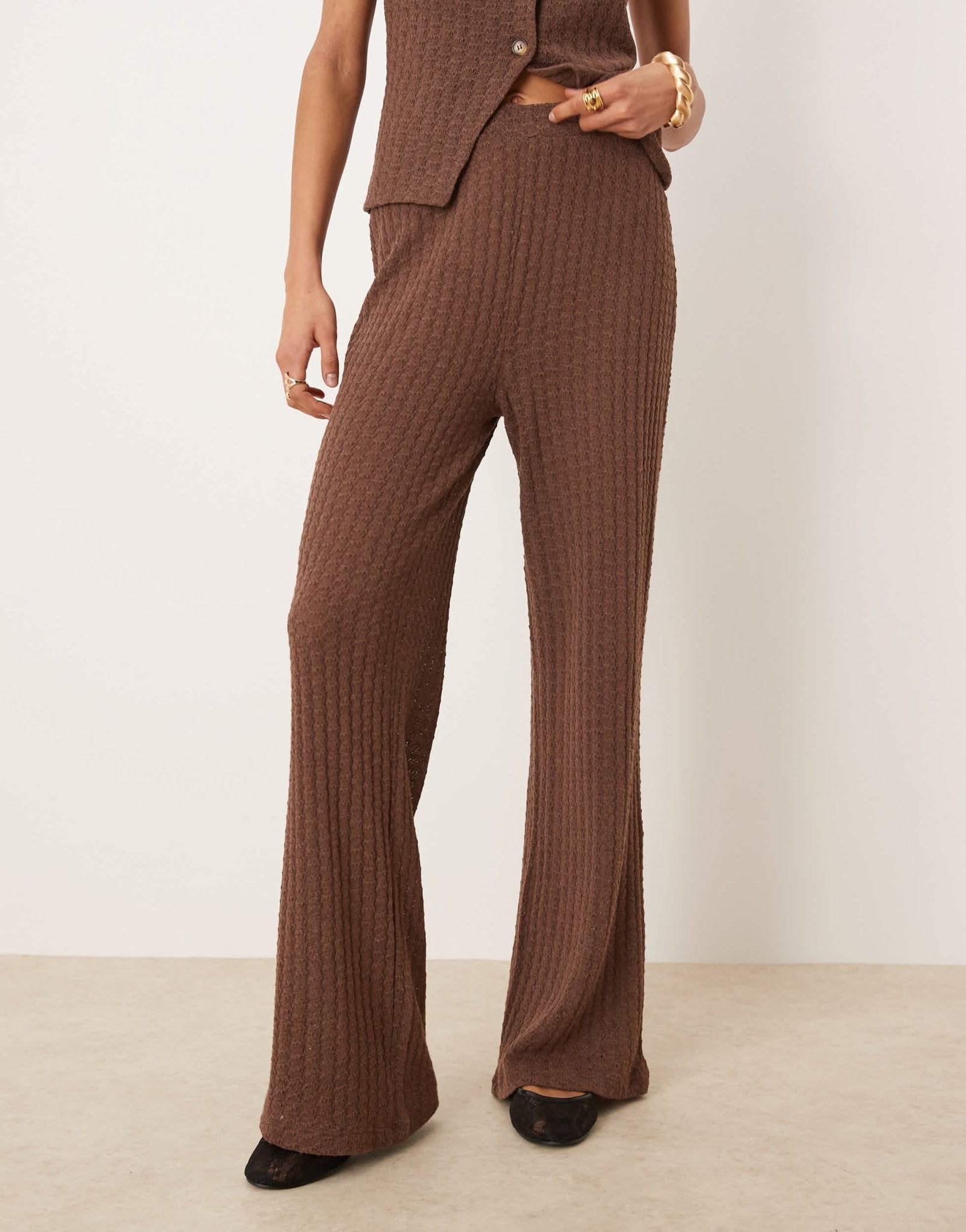 ASOS DESIGN co - ord semi sheer knit wide leg trouser in chocolate - ASOS Sample Sale