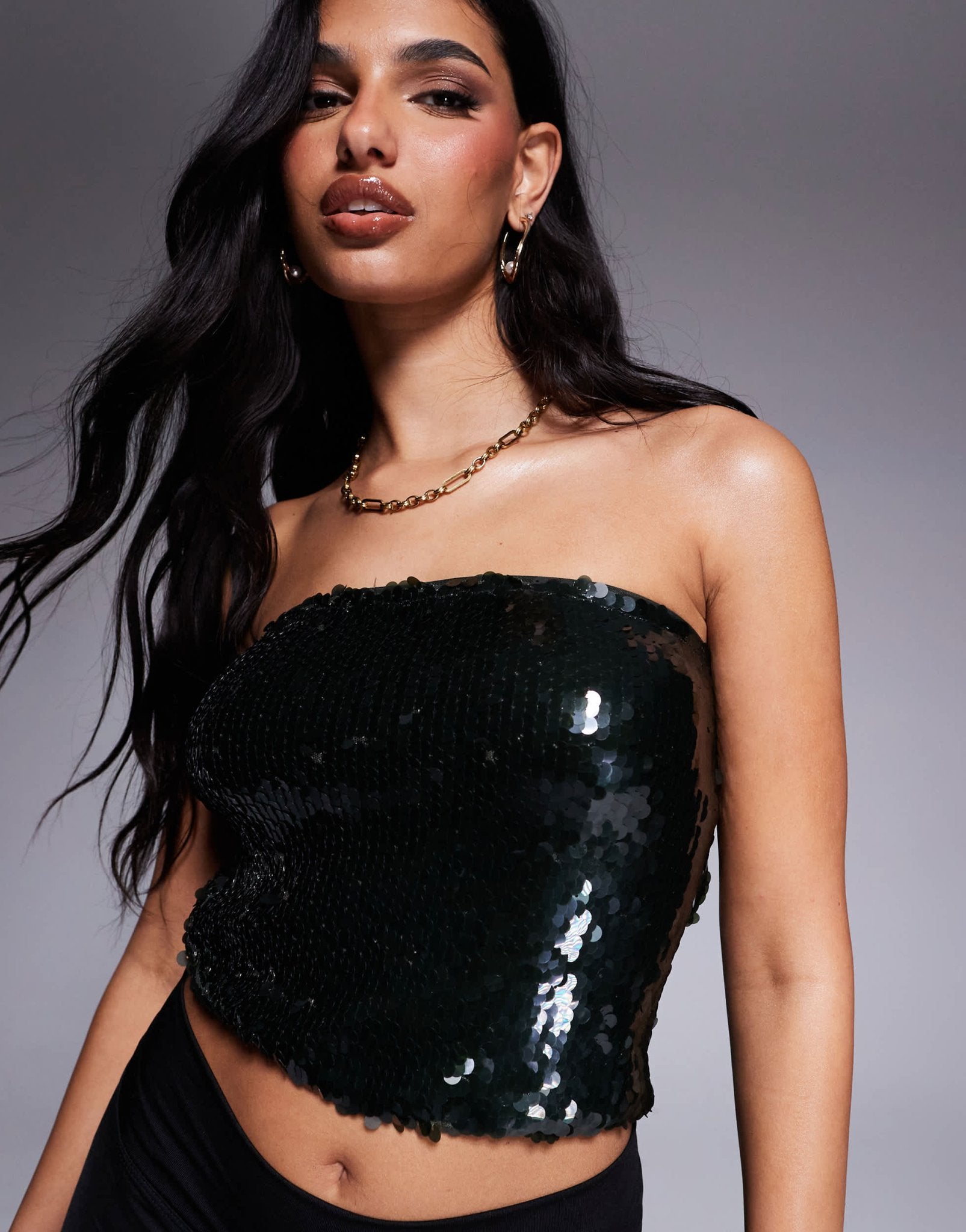 ASOS DESIGN co - ord sequin bandeau top in forest green - ASOS Sample Sale