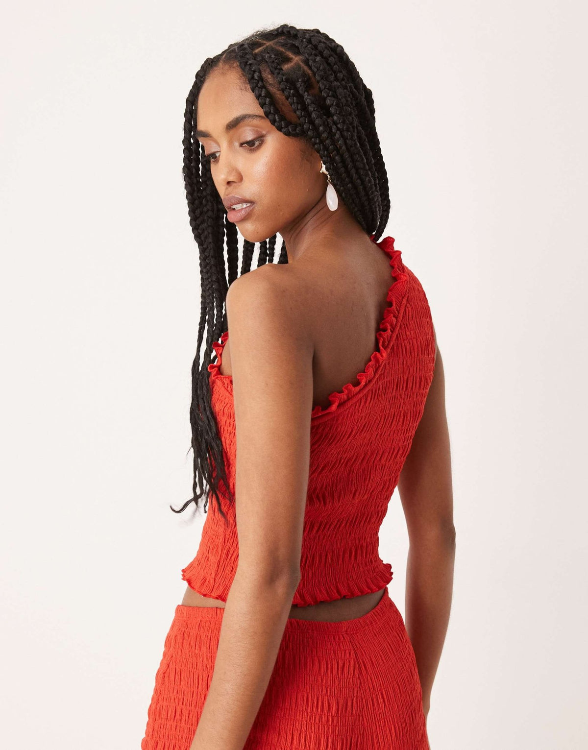 ASOS DESIGN co-ord shirred one shoulder top in red - ASOS Sample Sale