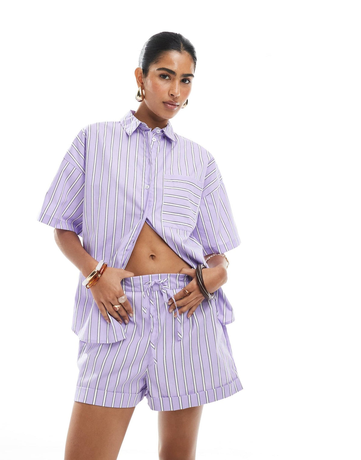 ASOS DESIGN co-ord short in purple stripe - ASOS Sample Sale