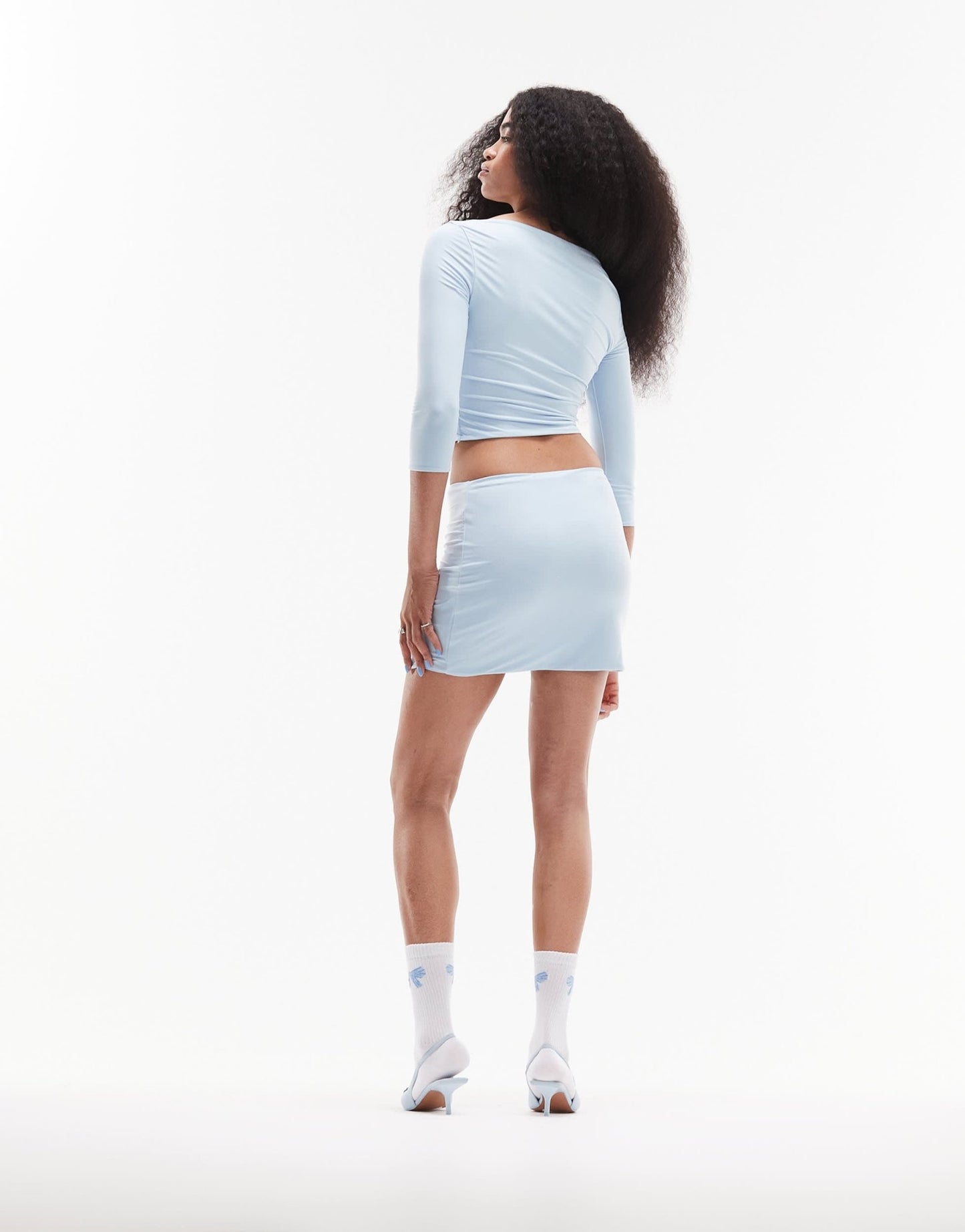 ASOS DESIGN co - ord slinky low rise micro mini skirt with split in blue - ASOS Sample Sale