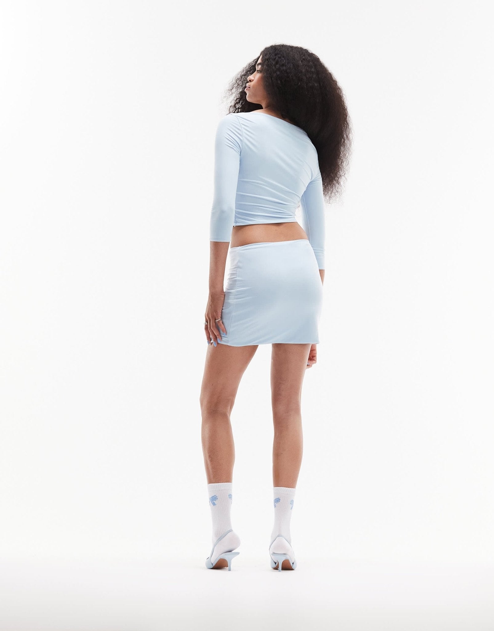 ASOS DESIGN co - ord slinky low rise micro mini skirt with split in blue - ASOS Sample Sale