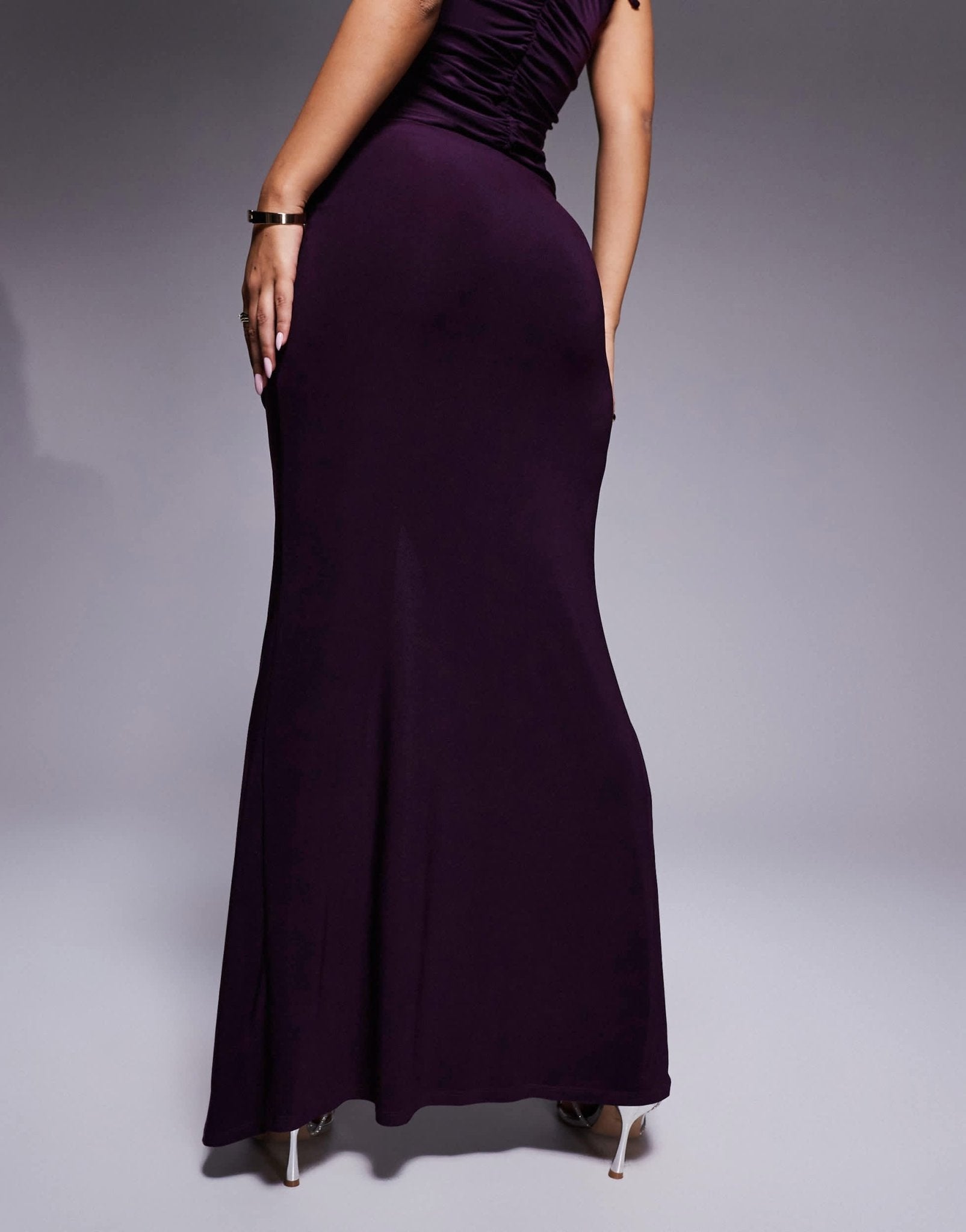 ASOS DESIGN co - ord slinky ruched front maxi skirt with front split in blackcurrant - ASOS Sample Sale