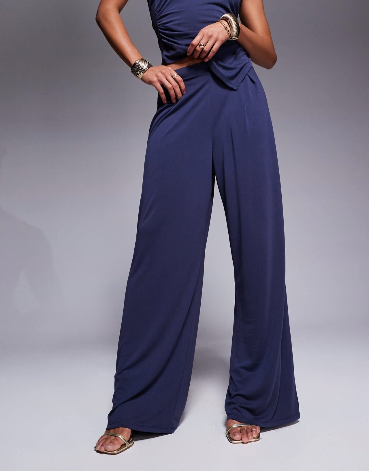 ASOS DESIGN co - ord soft handle pleated wide leg trousers in ink - ASOS Sample Sale