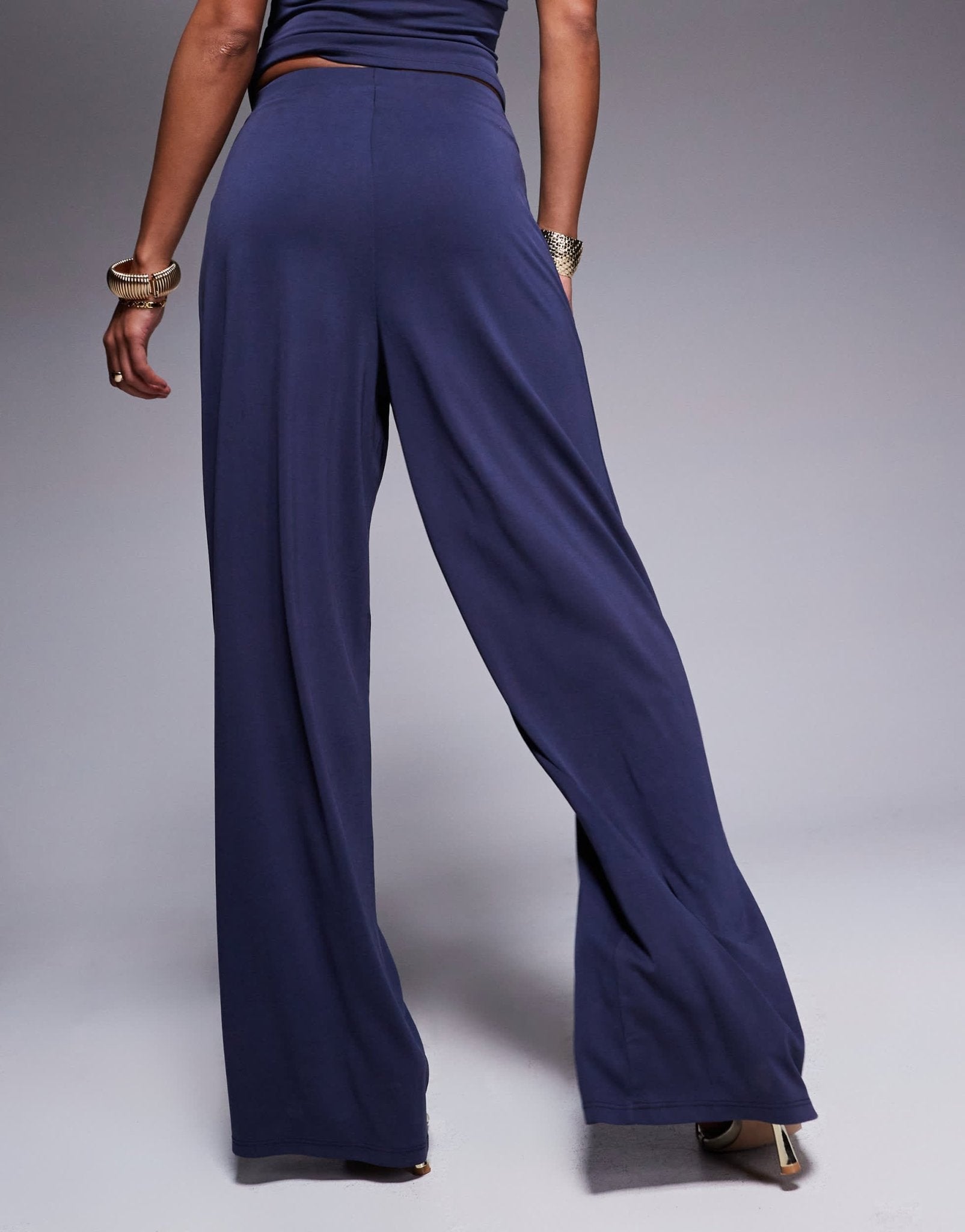 ASOS DESIGN co - ord soft handle pleated wide leg trousers in ink - ASOS Sample Sale