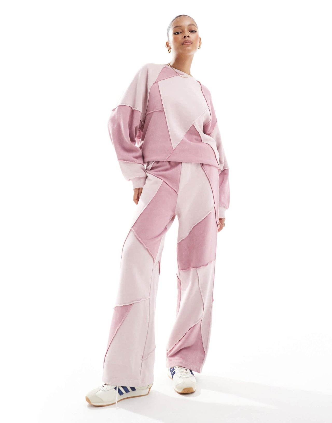 ASOS DESIGN co-ord straight leg jogger with patchwork detail in pink wash - ASOS Sample Sale