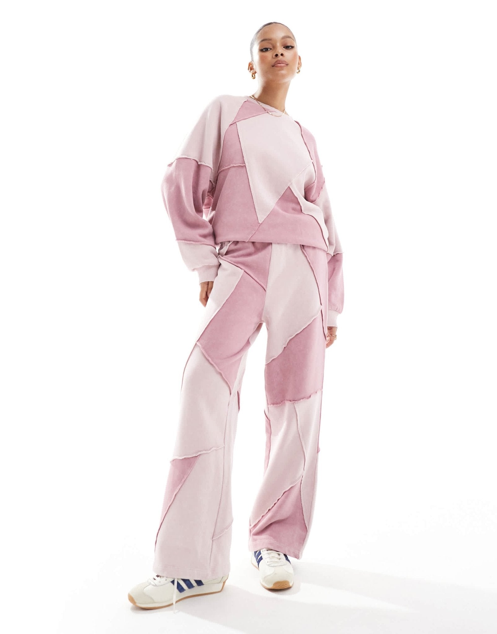 ASOS DESIGN co-ord straight leg jogger with patchwork detail in pink wash - ASOS Sample Sale