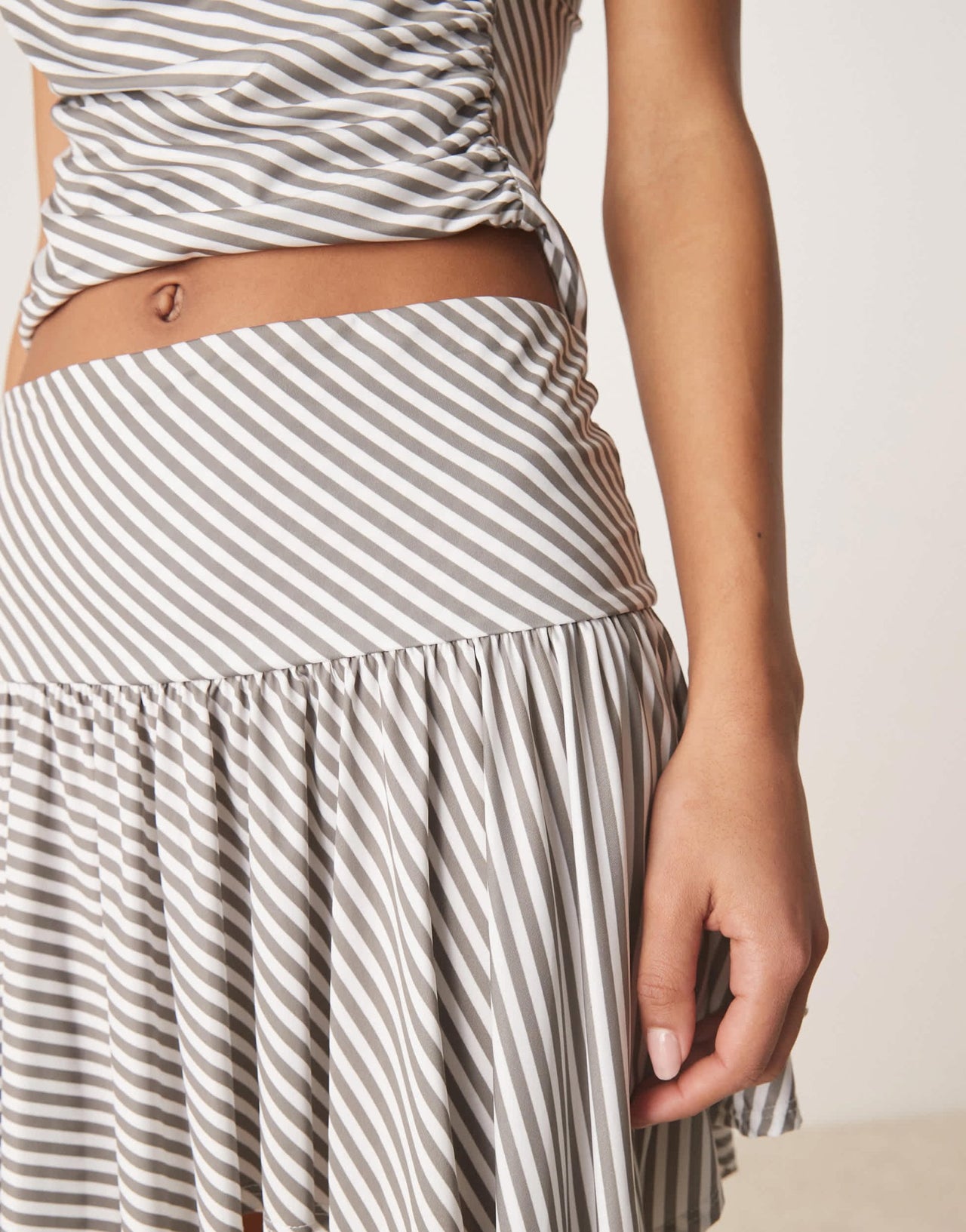 ASOS DESIGN co-ord stripe hanky hem skirt in grey - ASOS Sample Sale