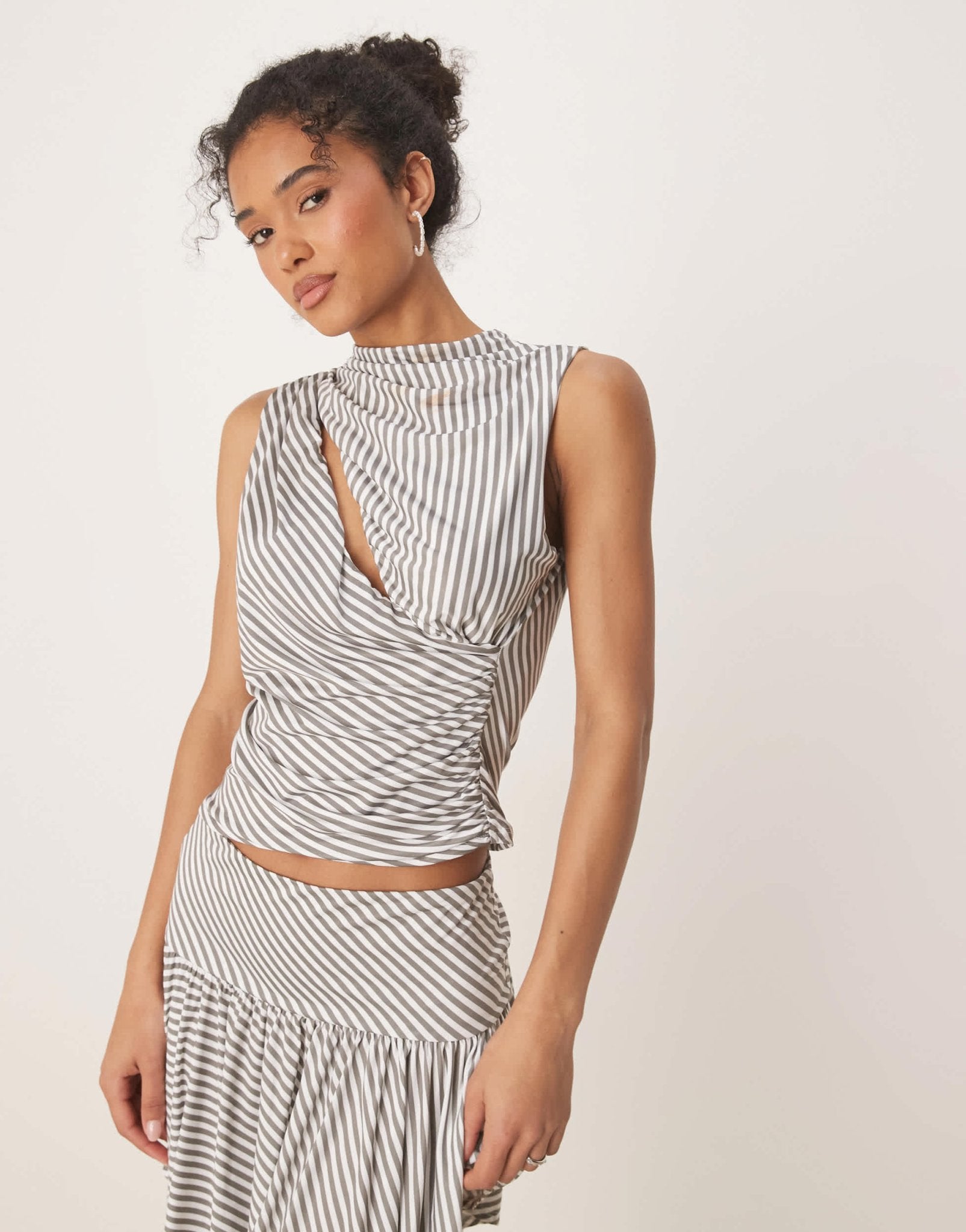 ASOS DESIGN co-ord stripe slash detail tank top in grey - ASOS Sample Sale